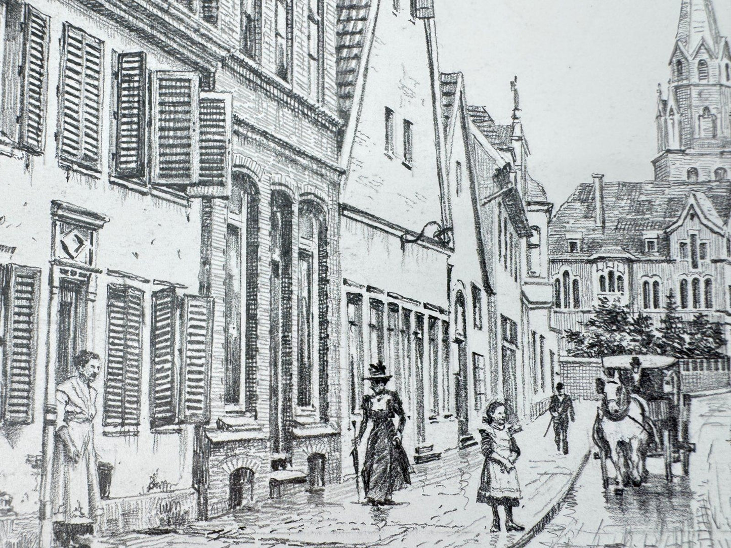 * HEINZ WEHLISCH ZEICHNUNG AHLEN WESTSTRAßE UM 1906 ANSICHT SIGNIERT