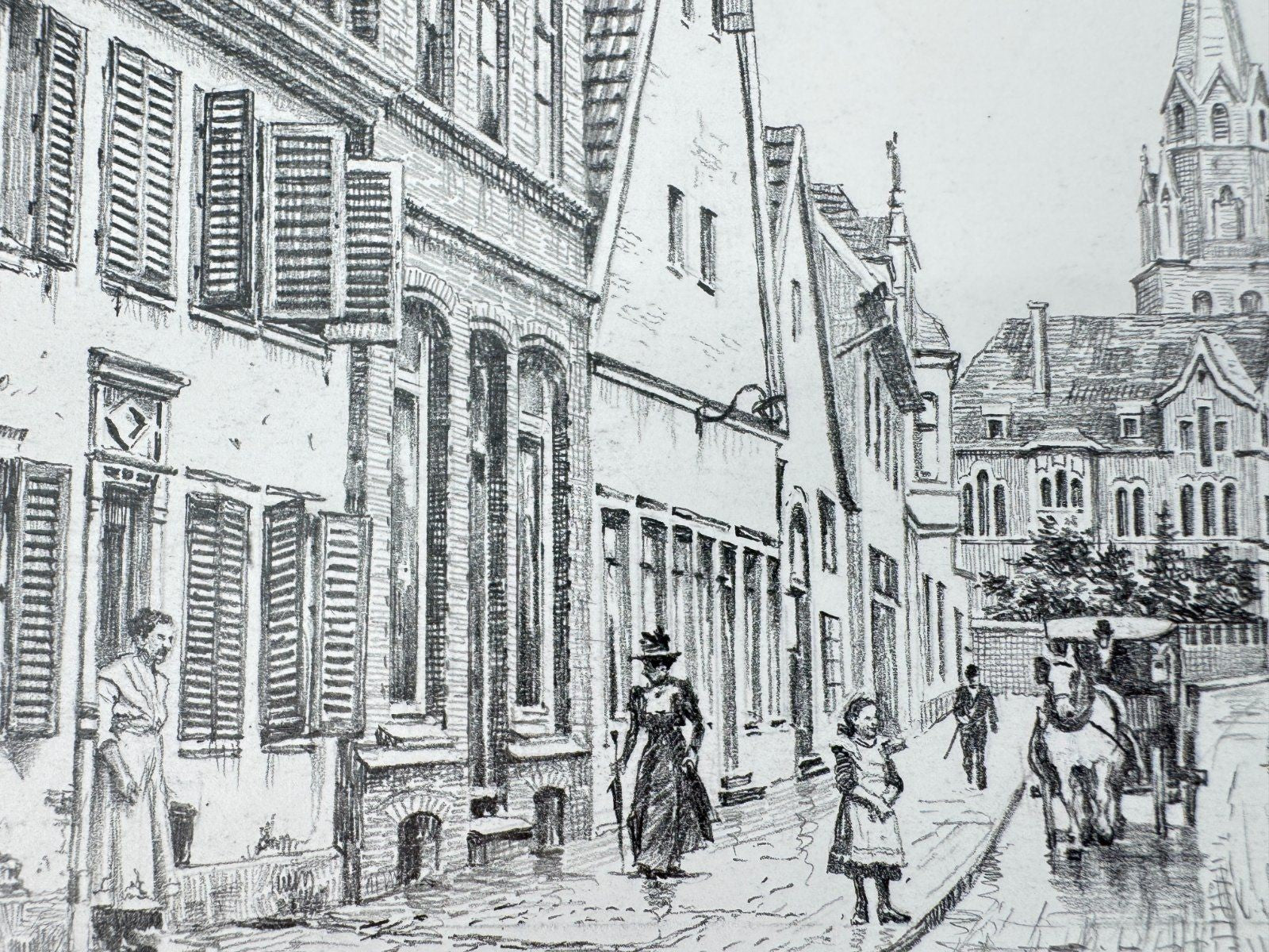 * HEINZ WEHLISCH ZEICHNUNG AHLEN WESTSTRAßE UM 1906 ANSICHT SIGNIERT
