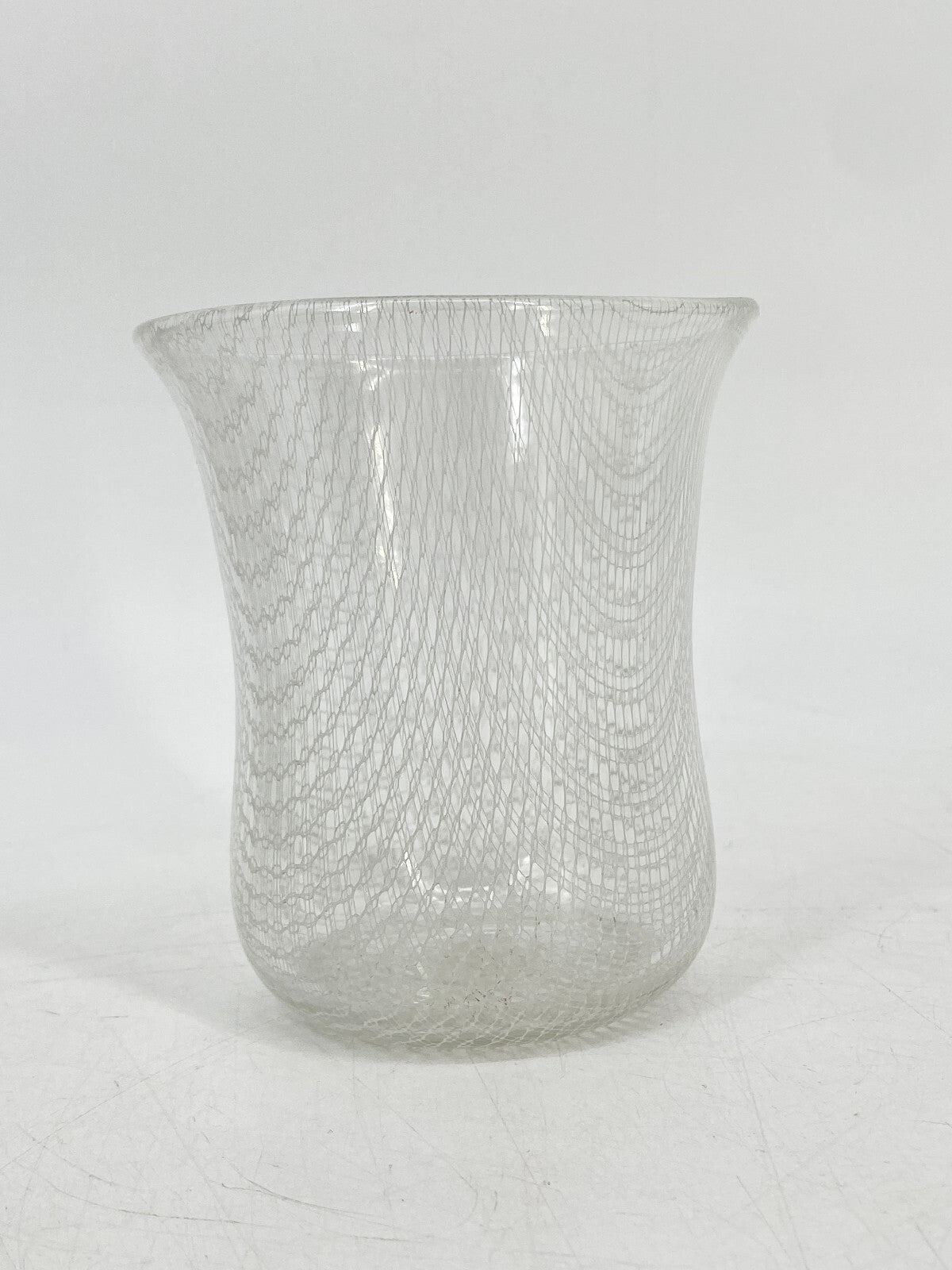 * GLAS VASE MERLETTO RETICELLO FADENGLAS MUNDGEBLASEN NETZMUSTER VINTAGE