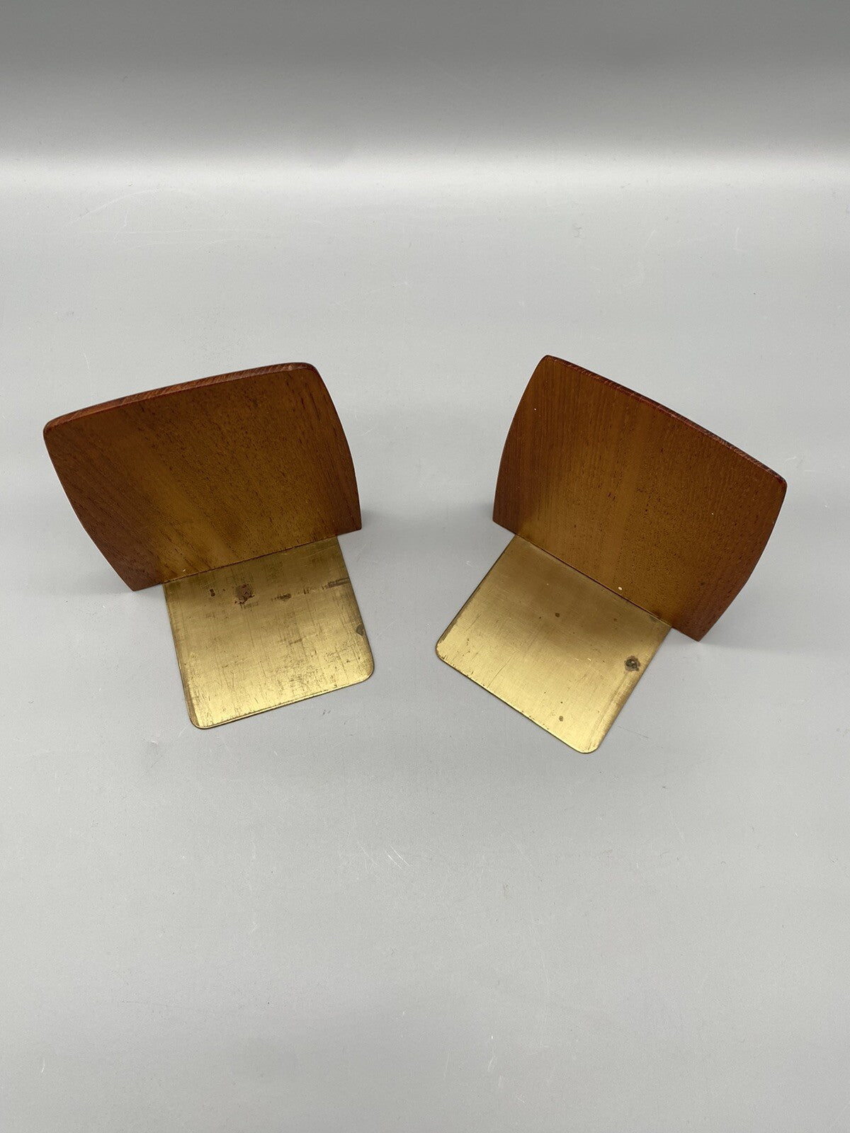 PAAR BUCHSTÜTZEN TEAK MID CENTURY MESSING SKANDINAVIEN DENMARK 60ER 70ER VINTAGE