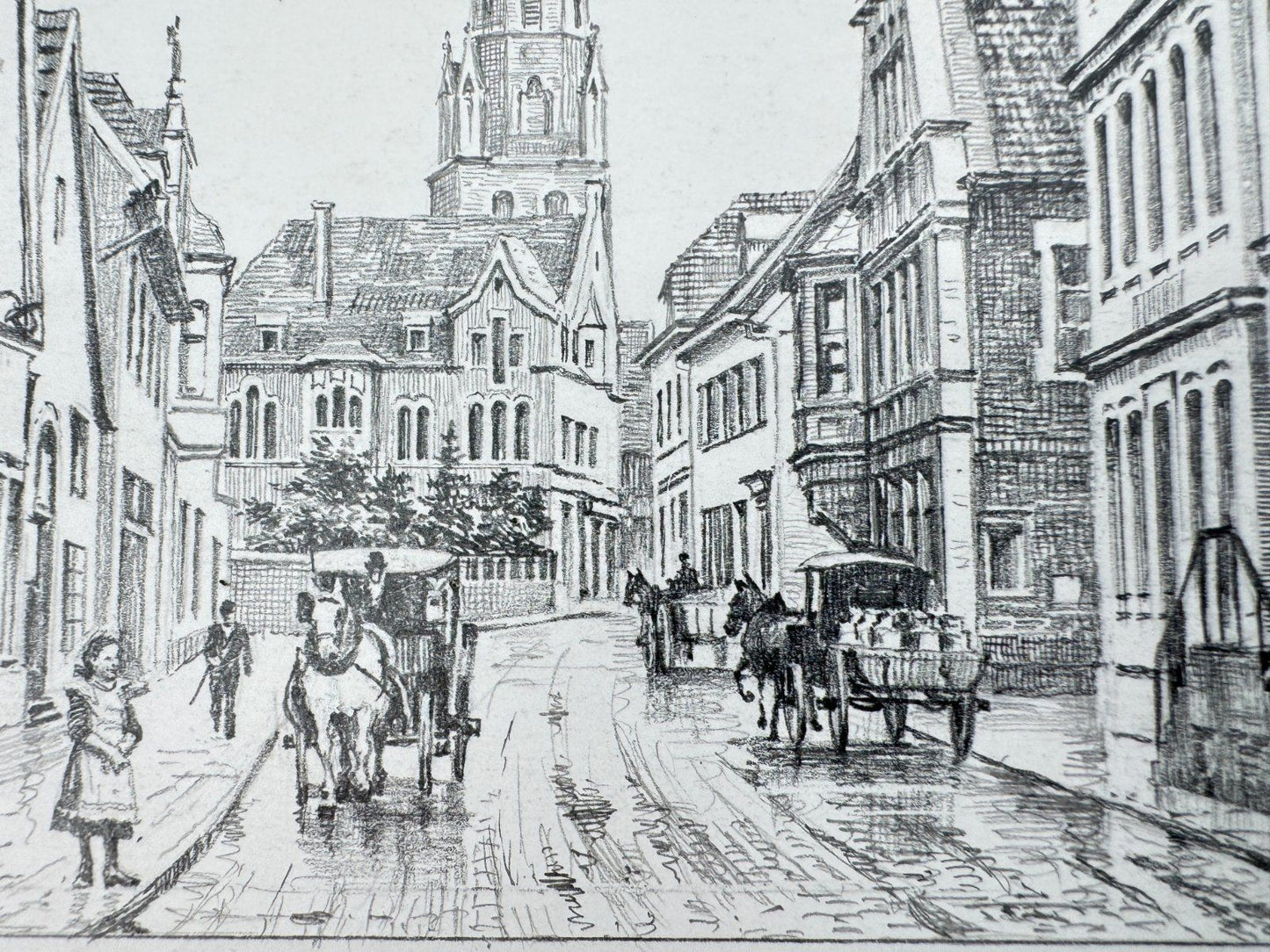 * HEINZ WEHLISCH ZEICHNUNG AHLEN WESTSTRAßE UM 1906 ANSICHT SIGNIERT
