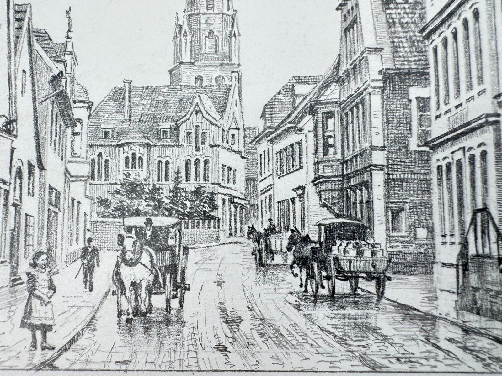 * HEINZ WEHLISCH ZEICHNUNG AHLEN WESTSTRAßE UM 1906 ANSICHT SIGNIERT
