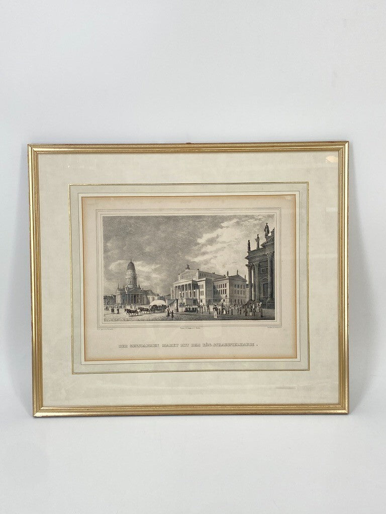 * ORIGINAL LITHOGRAFIE 1840 GENDARMENMARKT DOM SCHAUSPIELHAUS BERLIN ANTIK