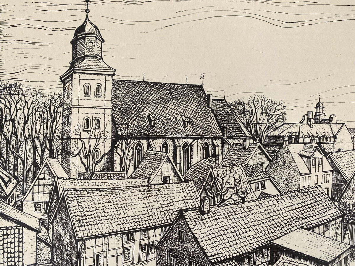 *HERMANN SCHWEIZER GRAFIK SIEBDRUCK STADTANSICHT AHLEN 1954-1976 SIGNIERT ORIGIN
