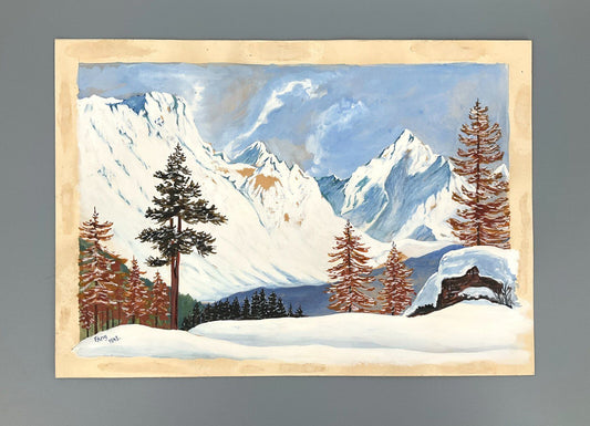 *GEMÄLDE GOUACHE F. KRUG WINTERLANDSCHAFT BERGLANDSCHAFT 1943