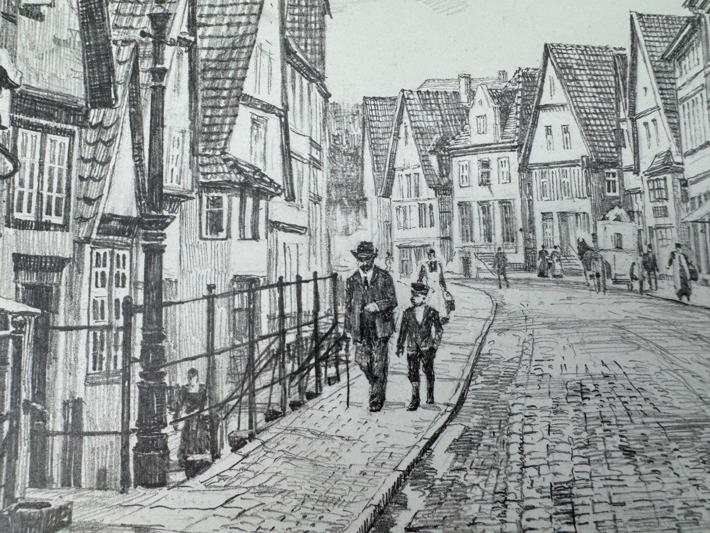 * HEINZ WEHLISCH ZEICHNUNG VLOTHO LANGE STRAßE UM 1900 ANSICHT SI