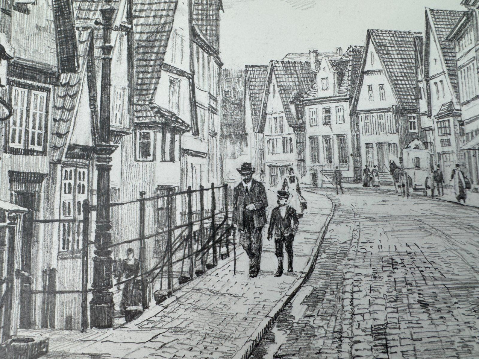 * HEINZ WEHLISCH ZEICHNUNG VLOTHO LANGE STRAßE UM 1900 ANSICHT SI