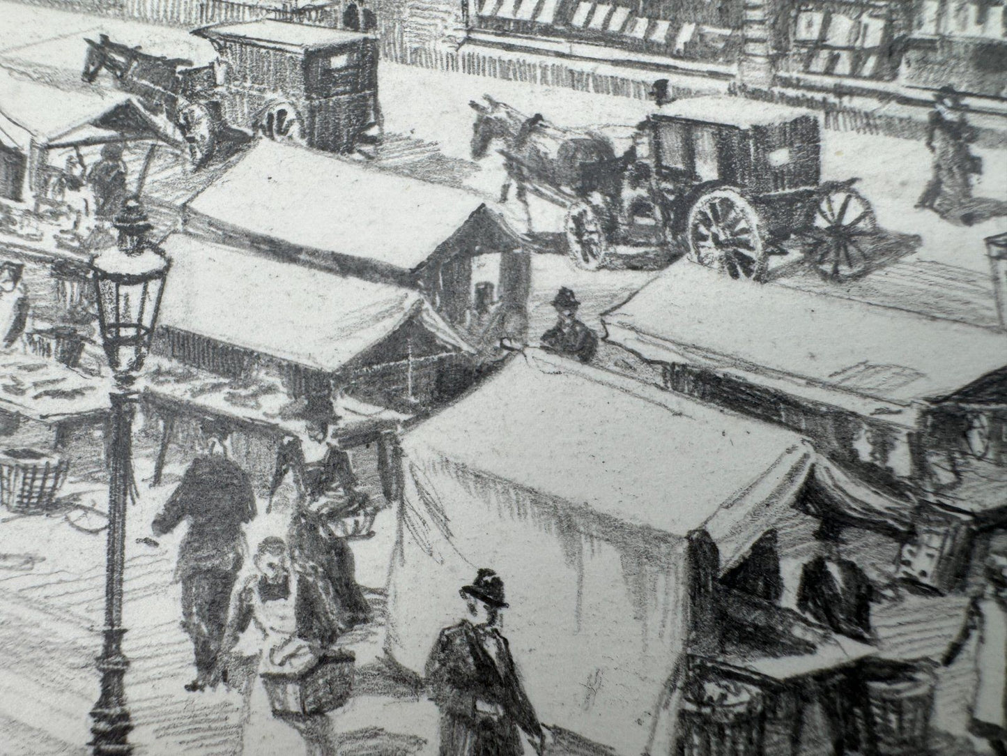 * HEINZ WEHLISCH ZEICHNUNG GELSENKIRCHEN NEUMARKT UM 1900 ANSICHT