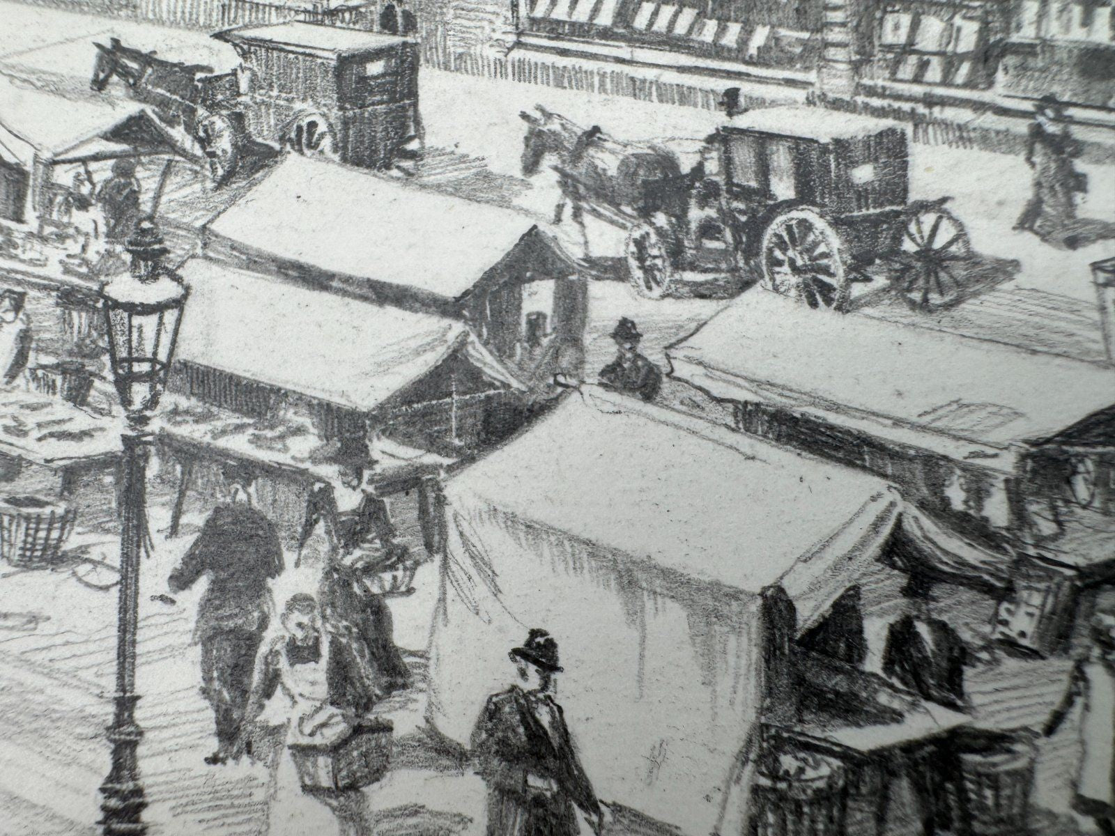 * HEINZ WEHLISCH ZEICHNUNG GELSENKIRCHEN NEUMARKT UM 1900 ANSICHT