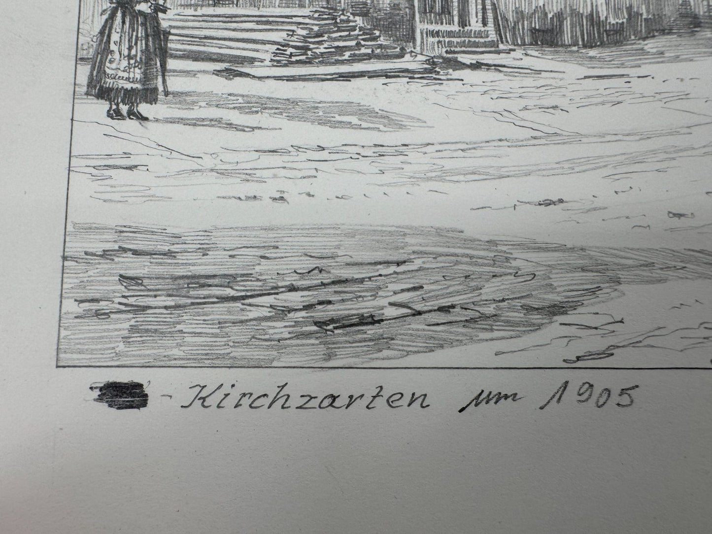 * HEINZ WEHLISCH ZEICHNUNG KIRCHZARTEN UM 1905 ANSICHT SIGNIERT