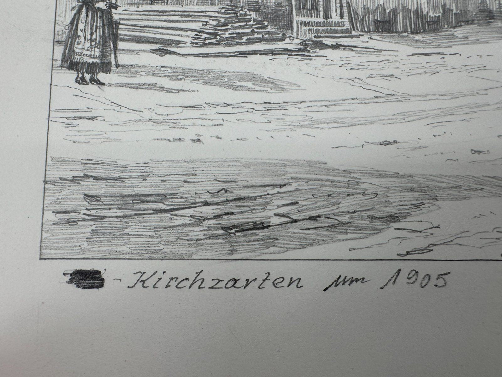 * HEINZ WEHLISCH ZEICHNUNG KIRCHZARTEN UM 1905 ANSICHT SIGNIERT