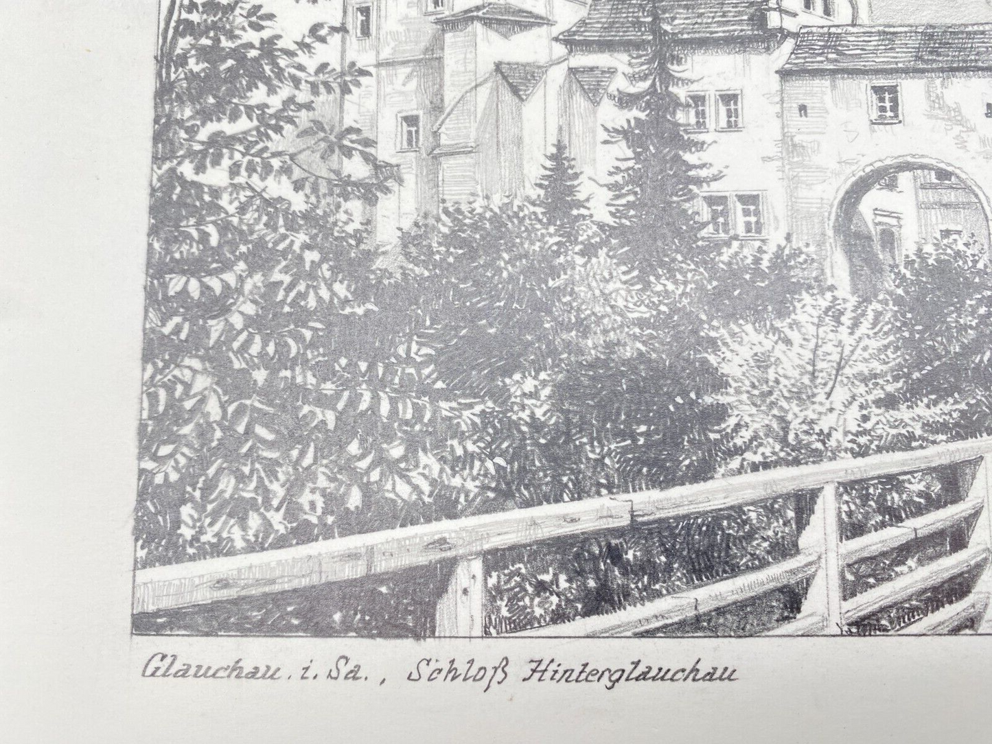 DEUTSCHER KÜNSTLER HEINZ WEHLISCH ZEICHNUNG SCHLOSS HINTERGLAUCHAU HANDSIGNIERT