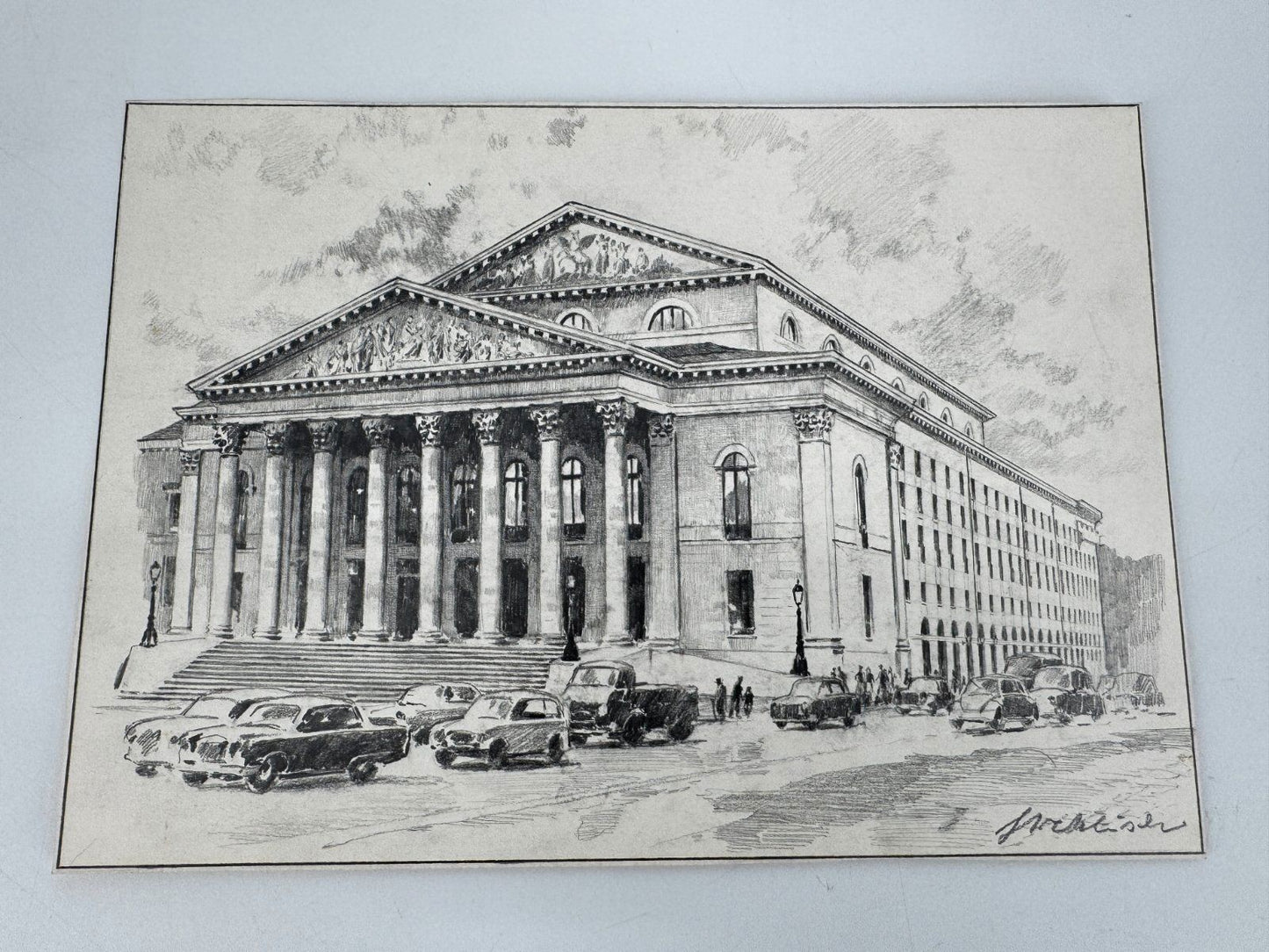 * HEINZ WEHLISCH ORIGINAL ZEICHNUNG NATIONALTHEATER MÜNCHEN ANSICHT