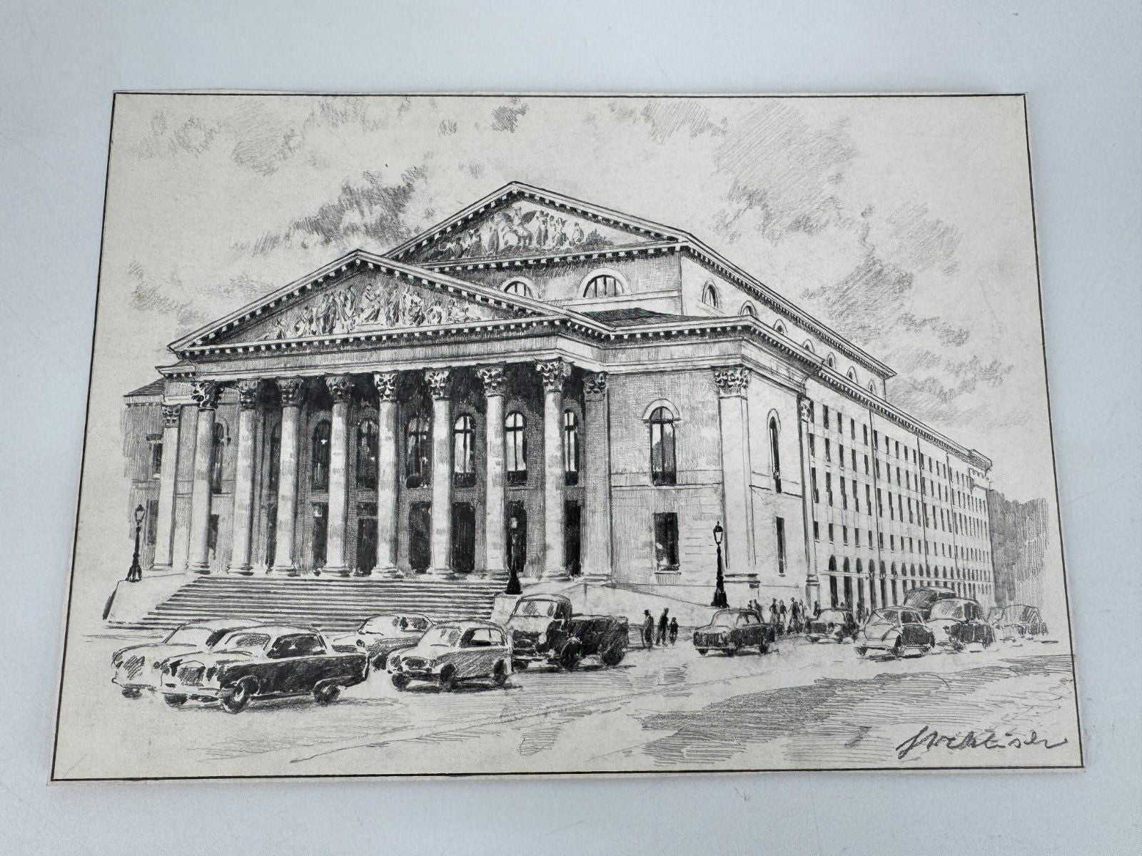 * HEINZ WEHLISCH ORIGINAL ZEICHNUNG NATIONALTHEATER MÜNCHEN ANSICHT