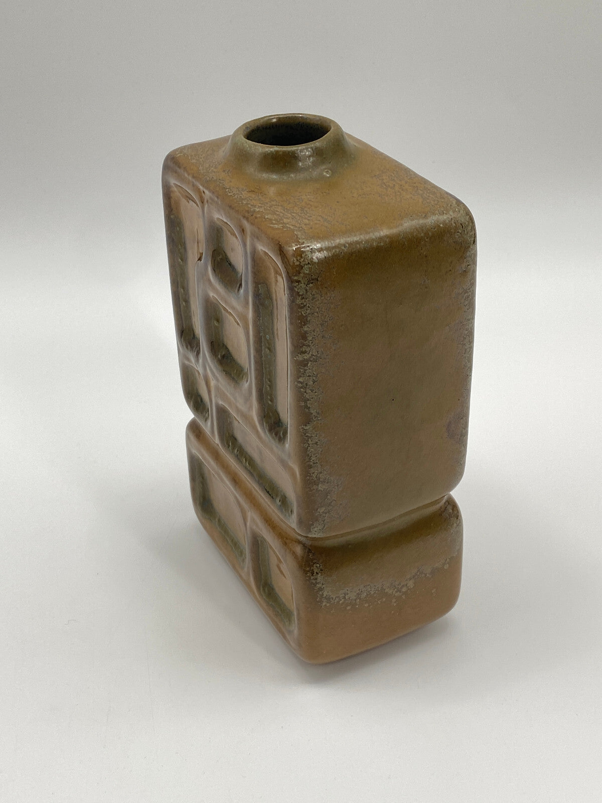 * VASE MID CENTURY DESIGN ECKIG GEOMETRISCH RELIEF GERMAN 70ER LAVA