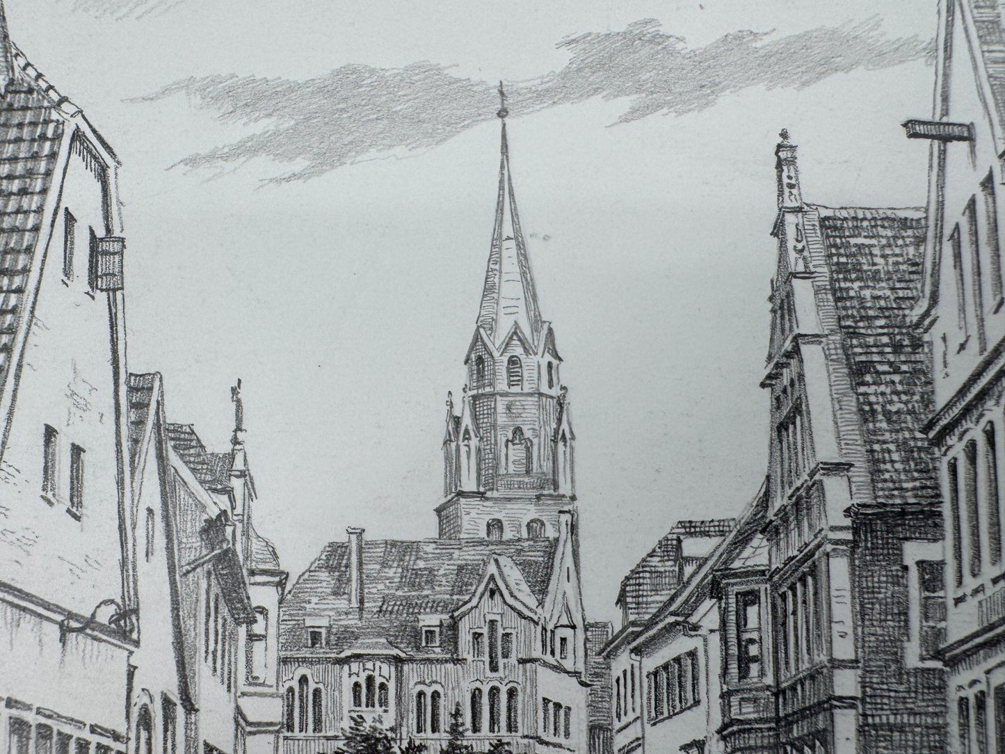 * HEINZ WEHLISCH ZEICHNUNG AHLEN WESTSTRAßE UM 1906 ANSICHT SIGNIERT