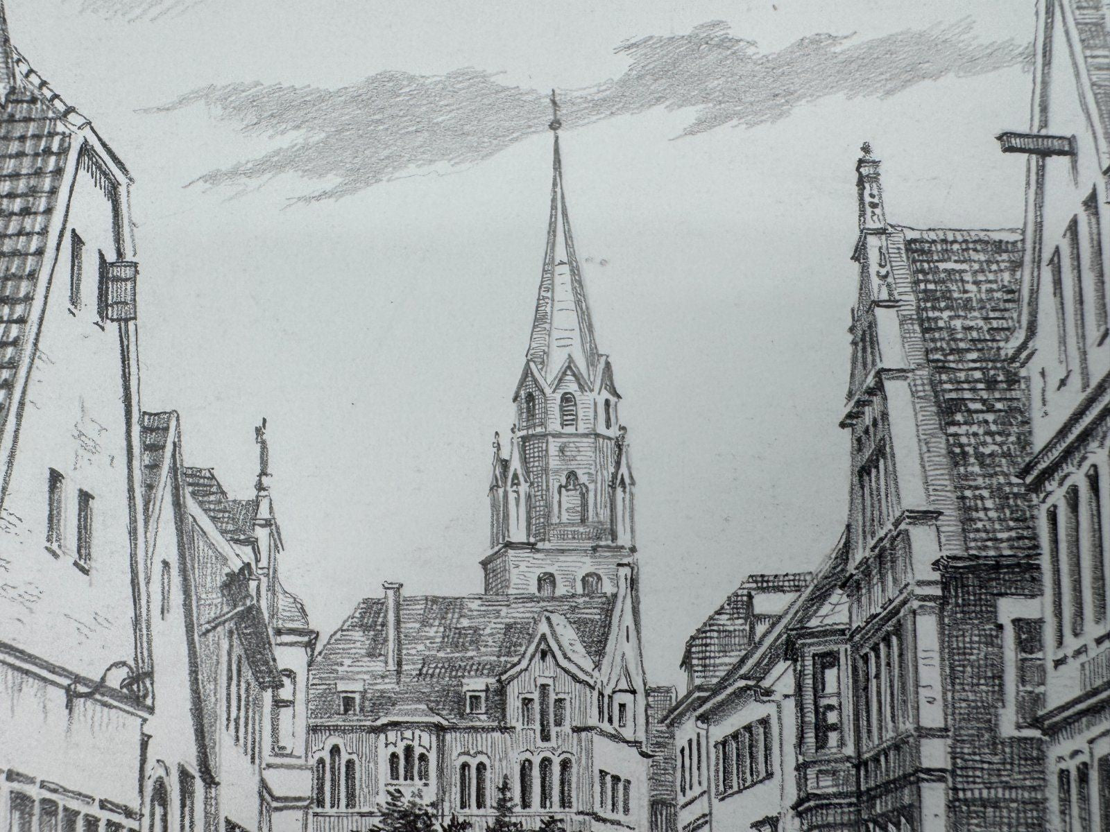 * HEINZ WEHLISCH ZEICHNUNG AHLEN WESTSTRAßE UM 1906 ANSICHT SIGNIERT