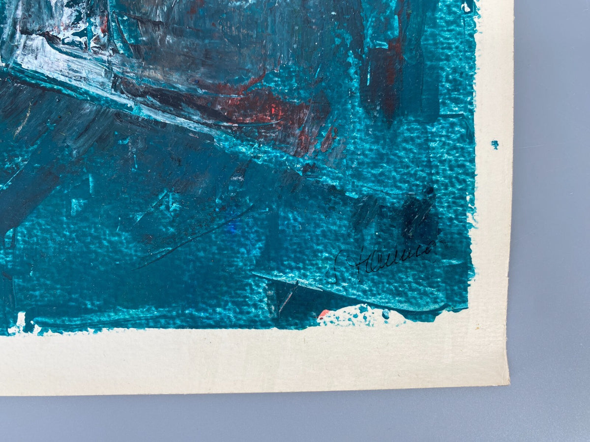 *GEMÄLDE ACRYL LANDSCHAFT NAHOST GEBÄUDE WEIß GRÜN SIGRID HANNSE UNIKAT 90ER