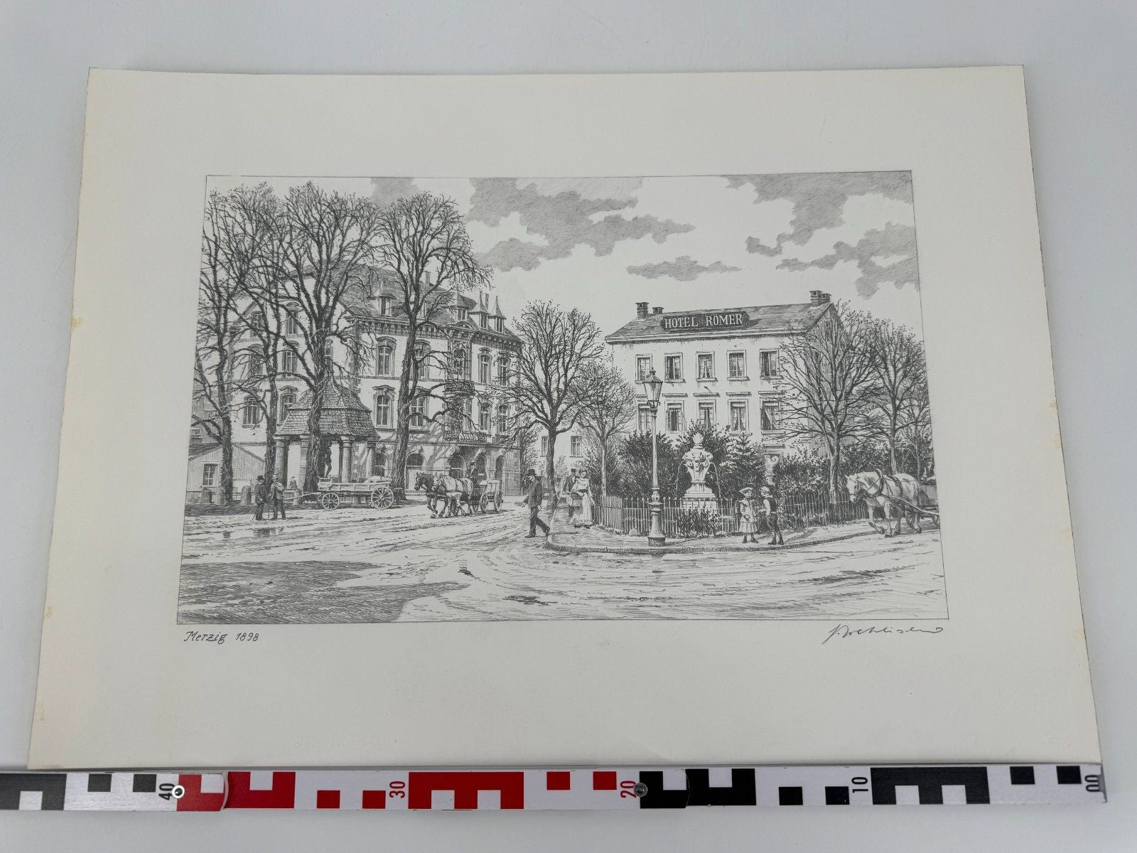 * HEINZ WEHLISCH ZEICHNUNG MERZIG 1898 ANSICHT SIGNIERT