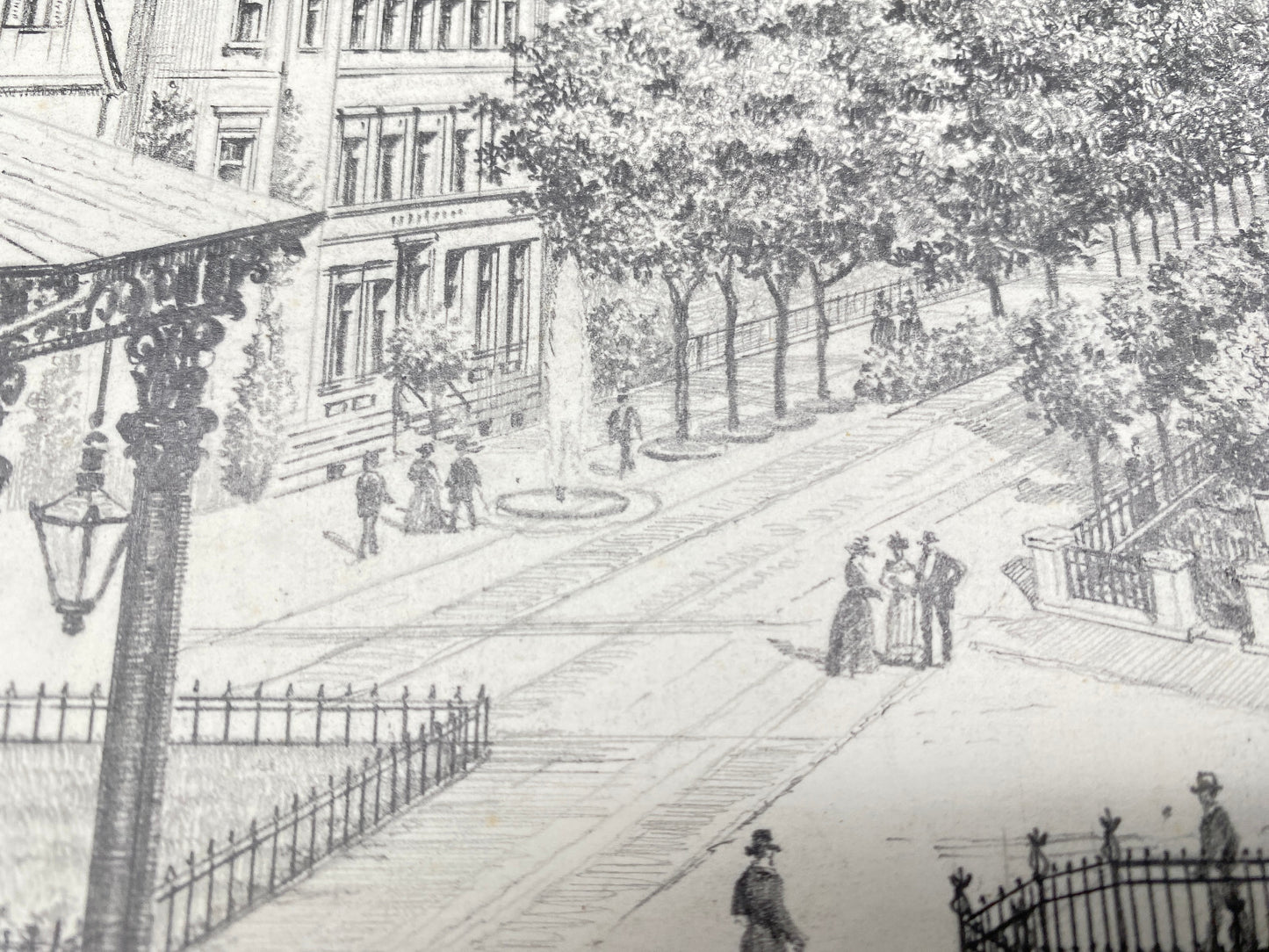HEINZ WEHLISCH BAD PYRMONT DER BRUNNENPLATZ UM 1900 ORIGINAL ZEICHNUNG SIGNIERT