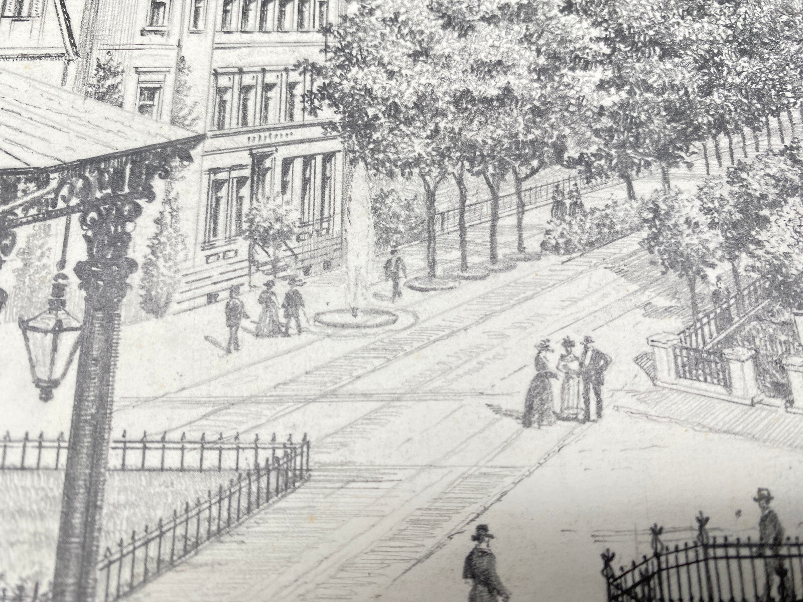 HEINZ WEHLISCH BAD PYRMONT DER BRUNNENPLATZ UM 1900 ORIGINAL ZEICHNUNG SIGNIERT