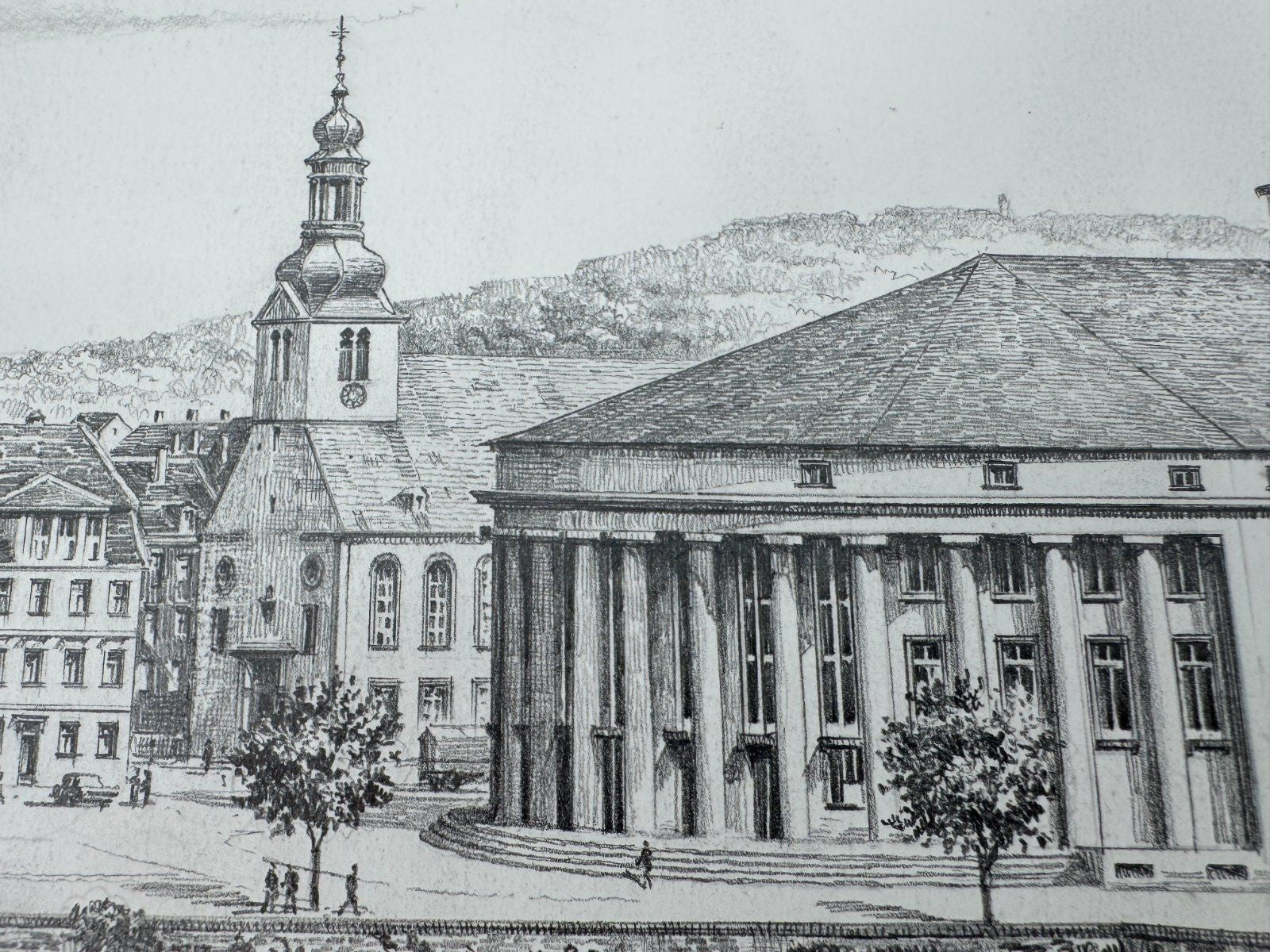 * HEINZ WEHLISCH ZEICHNUNG SAARBRÜCKEN ANSICHT SIGNIERT