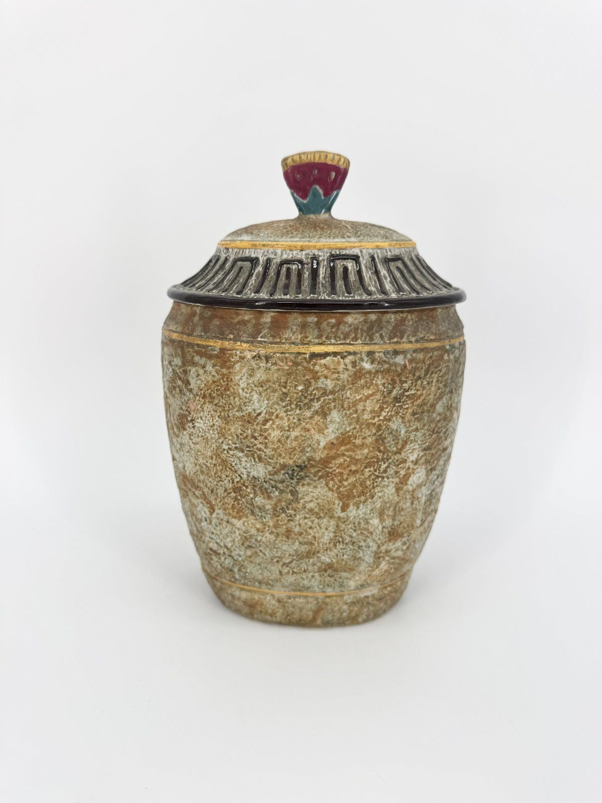 VINTAGE VASE ÄGYPTEN PHARAONEN DEKO KERAMIK MIDCENTURY HANDBEMALT