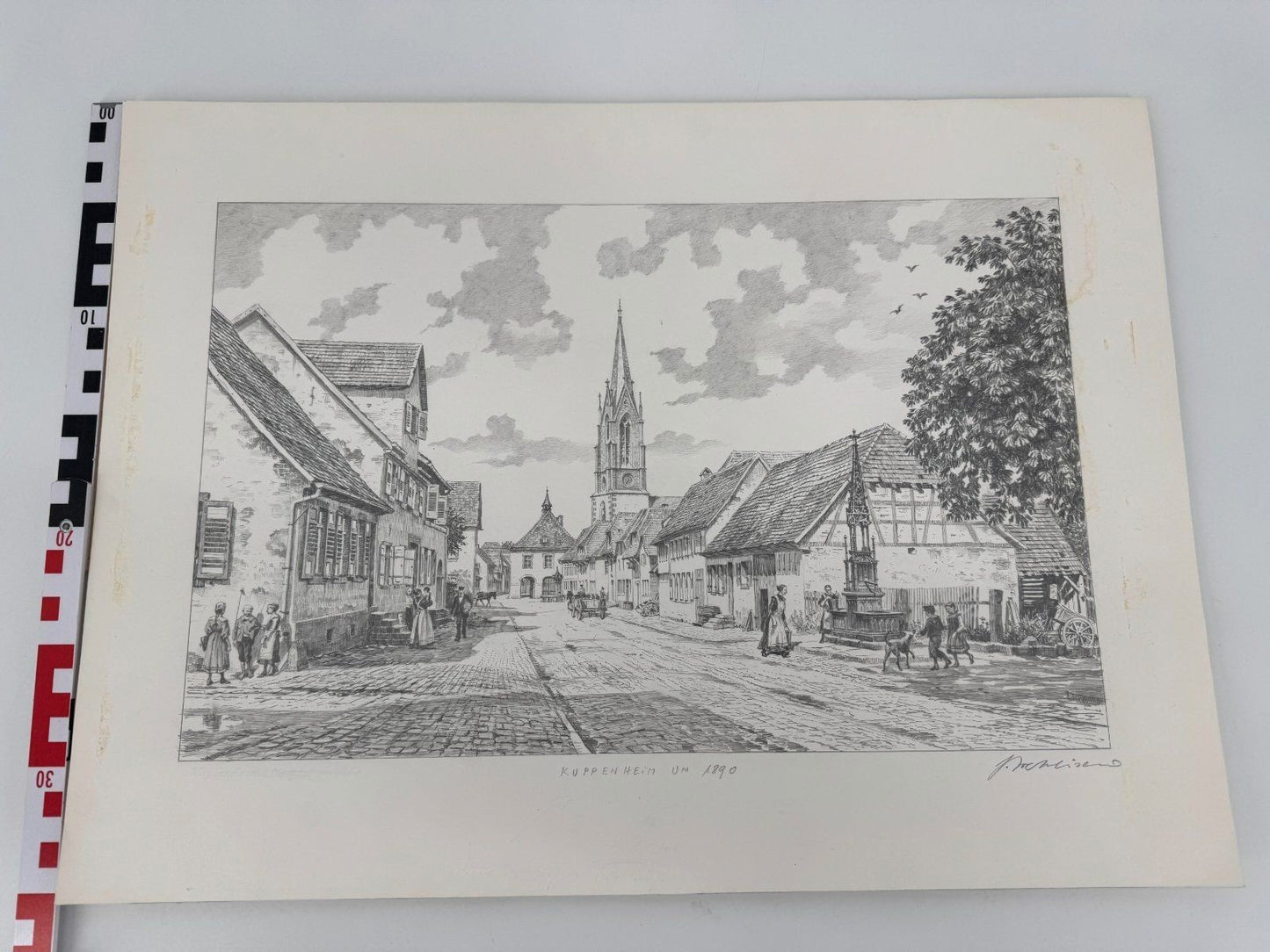 * HEINZ WEHLISCH ZEICHNUNG KUPPENHEIM UM 1890 ANSICHT SIGNIERT