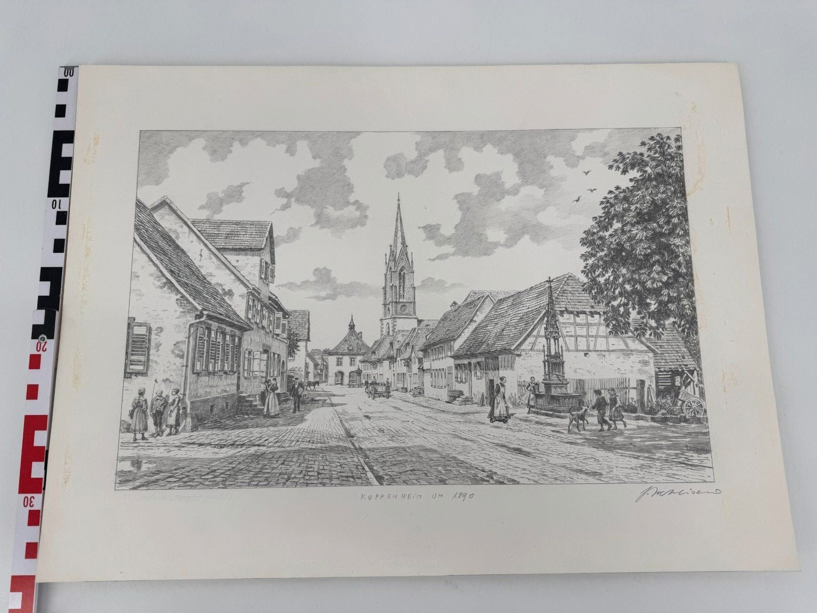 * HEINZ WEHLISCH ZEICHNUNG KUPPENHEIM UM 1890 ANSICHT SIGNIERT