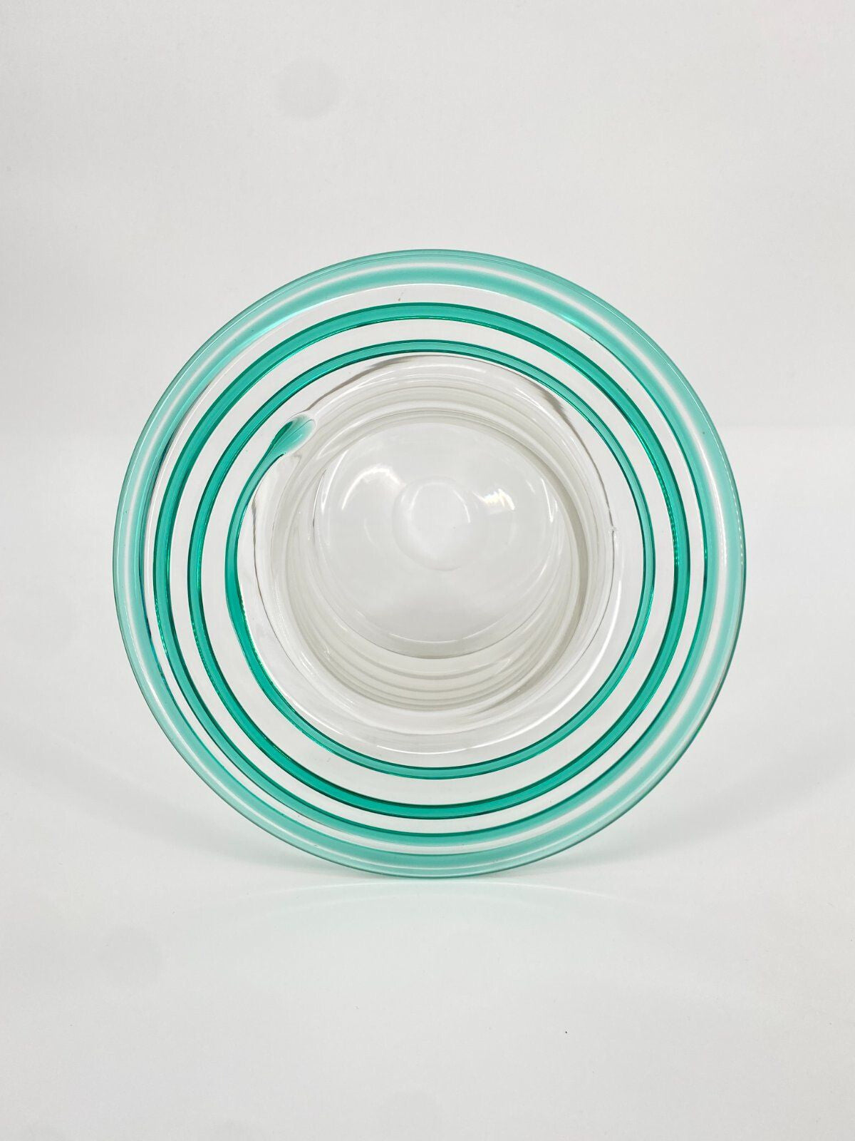 * SEKTKÜHLER VASE SCHALE GLAS HANDGEMACHT SPIRALE TÜRKIS ZYLINDER VINTAGE MUND