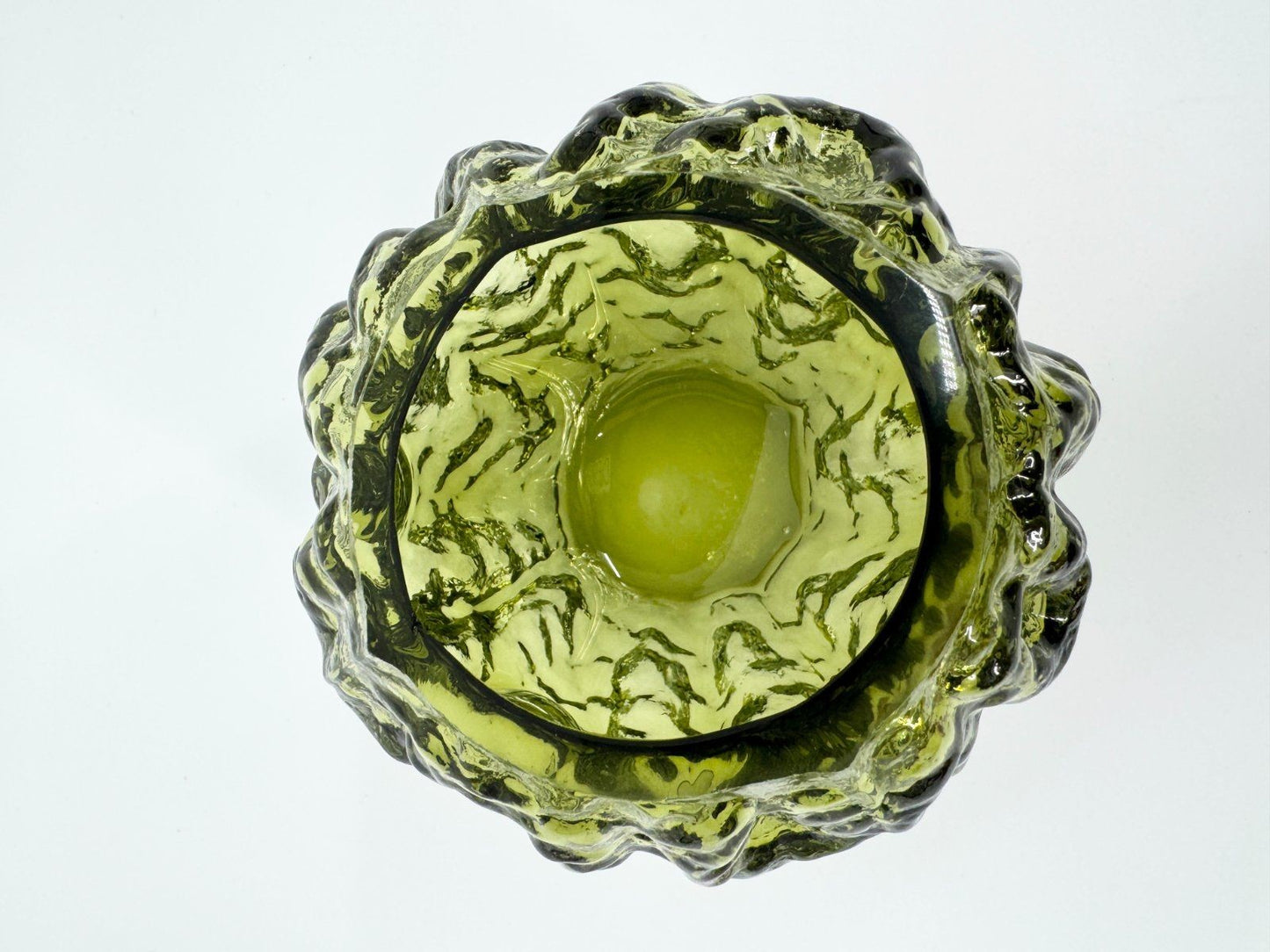VASE INGRID GLAS KUGEL KUGELVASE 60ER EISGLAS GRÜN VINTAGE