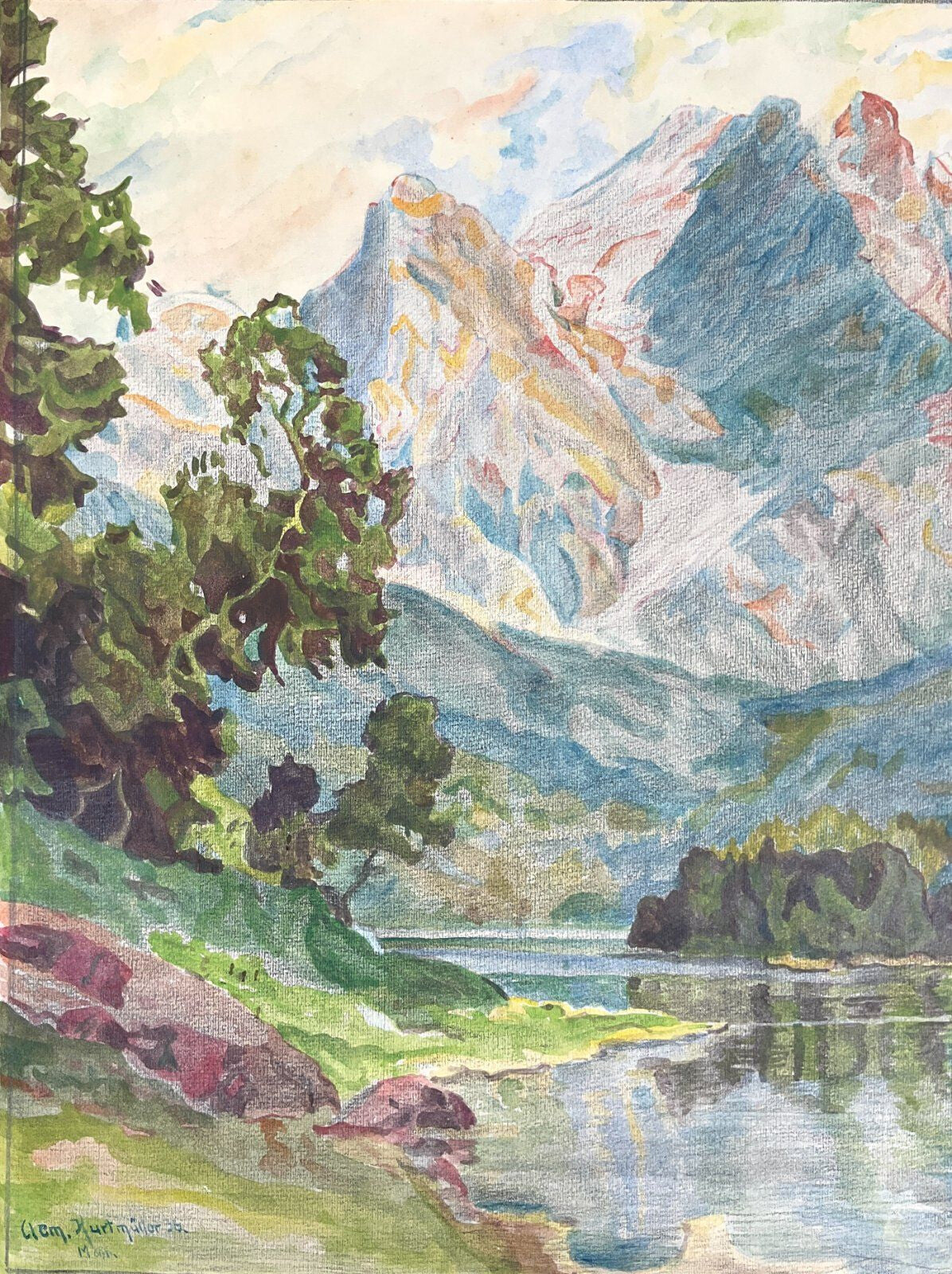 *GEMÄLDE KURTMÜLLER EIBSEE ZUGSPITZE HANNS MAURUS 1936 JUGENDSTIL
