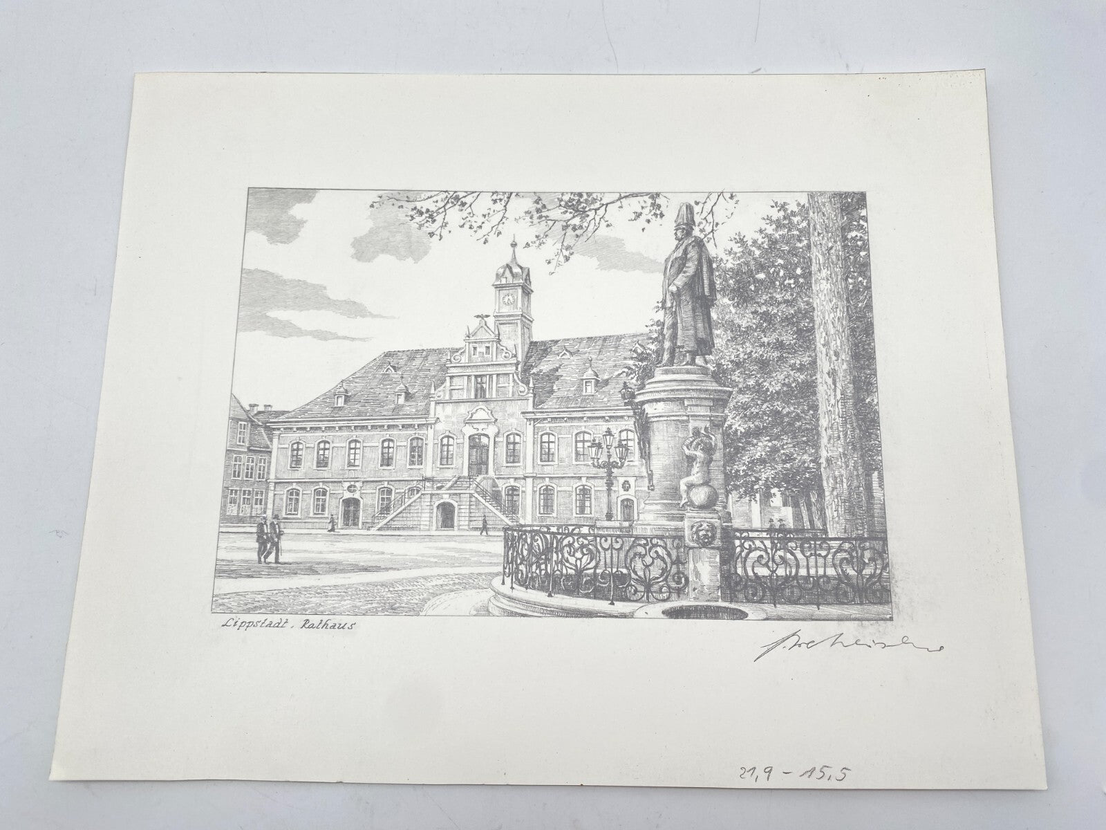 DEUTSCHER KÜNSTLER HEINZ WEHLISCH ZEICHNUNG LIPPSTADT RATHAUS HANDSIGNIERT