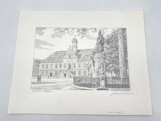 DEUTSCHER KÜNSTLER HEINZ WEHLISCH ZEICHNUNG LIPPSTADT RATHAUS HANDSIGNIERT