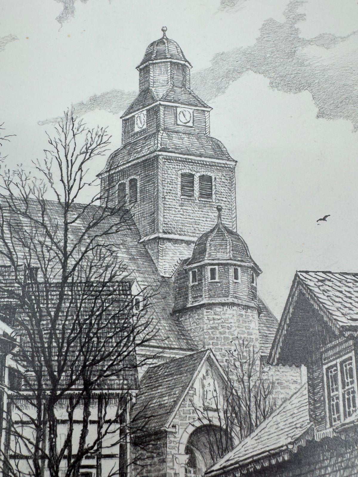 * HEINZ WEHLISCH ZEICHNUNG ERNDTEBRÜCK BERLEBURG ANSICHT SIGNIERT
