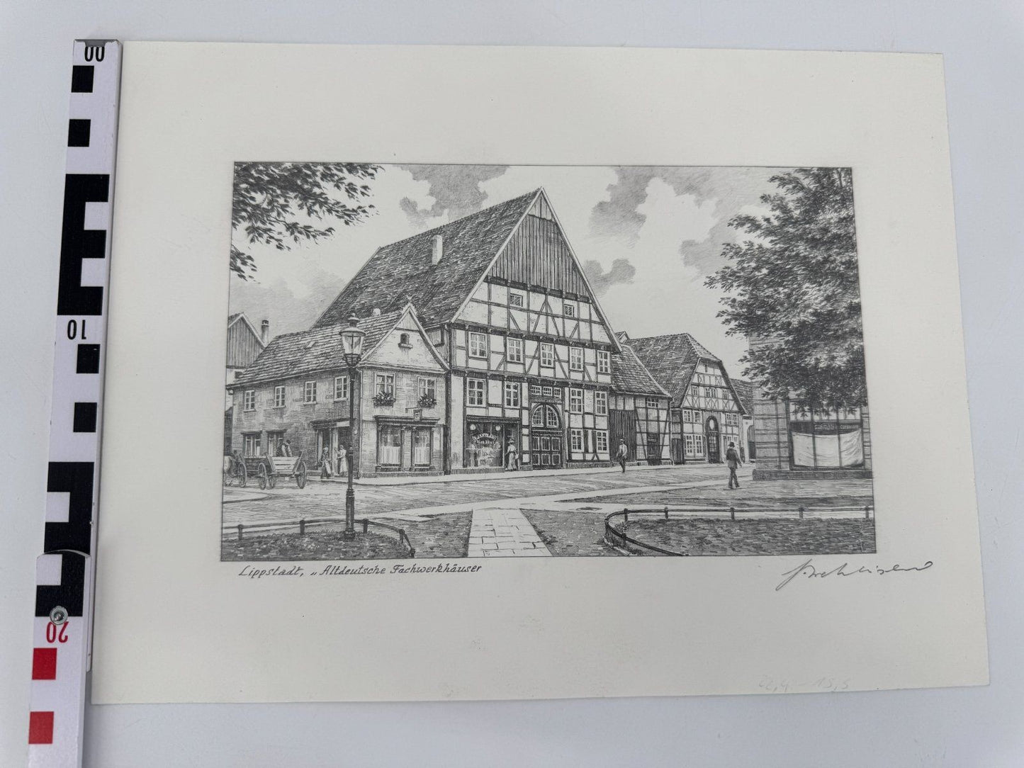* HEINZ WEHLISCH ZEICHNUNG LIPPSTADT ALTDEUTSCHE FACHWERKHÄUSER