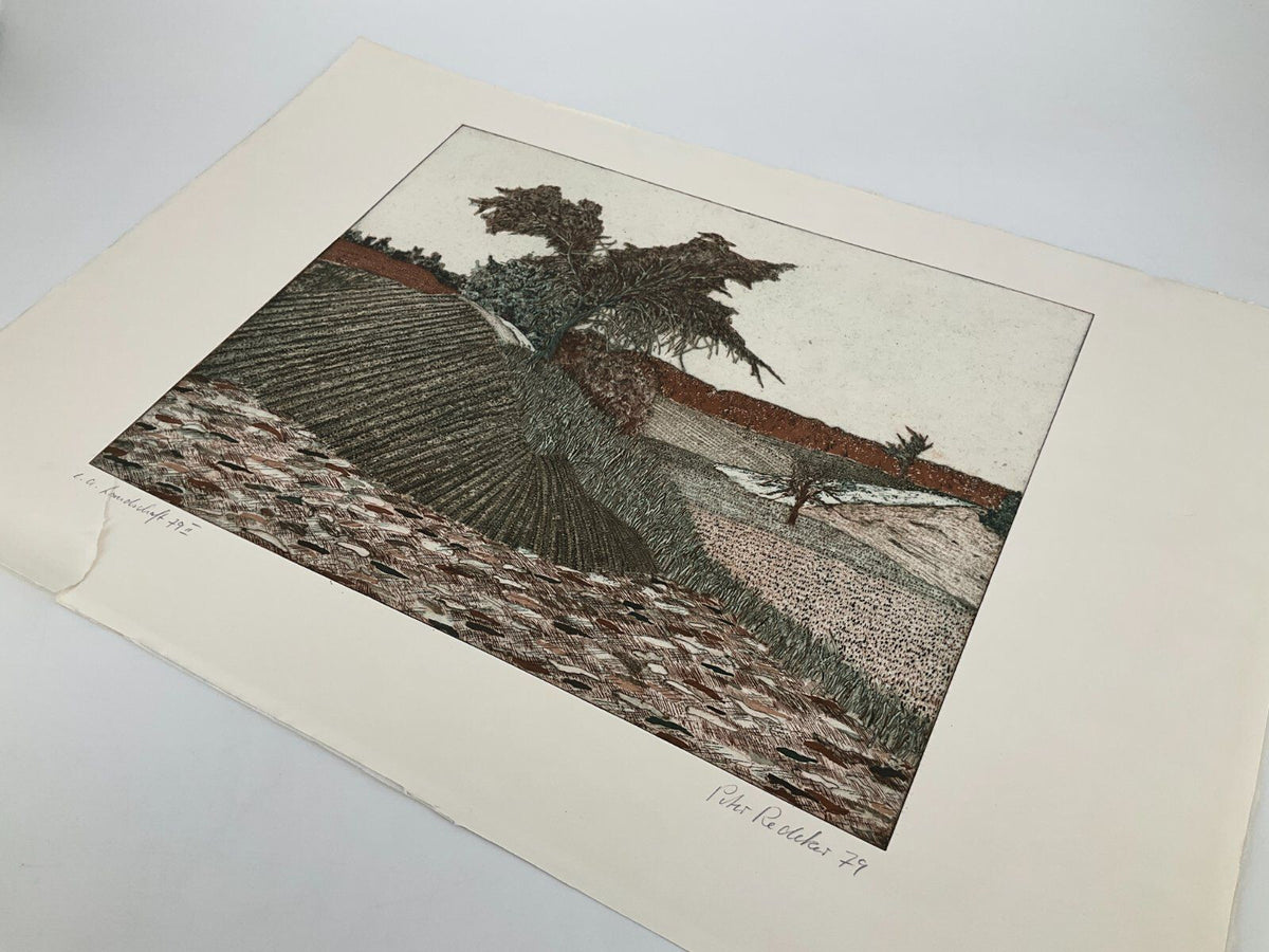 * RADIERUNG PETER REDEKE DRUCK AQUATINTA FARBIG LANDSCHAFT 79 III 1979 KUNSTWERK