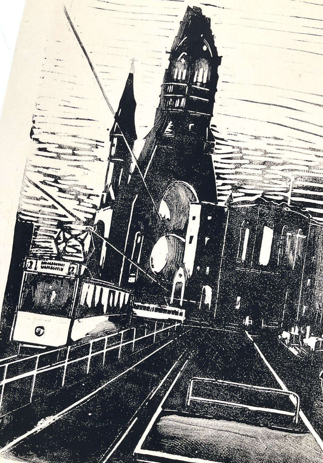 *LINOLSCHNITT WALTER KALOT BERLIN BREITSCHEIDPLATZ ZOO 1956 ORIGINAL EXPRESSIONI