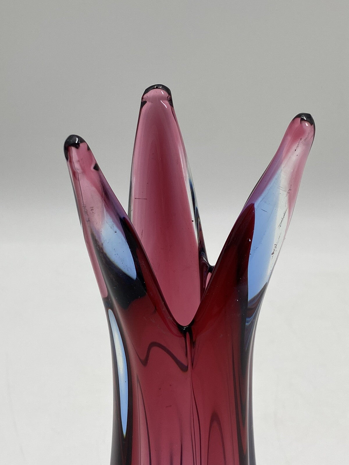 * MURANO GLAS VASE ITALIEN MID CENTURY SOMMERSO LILA ROSA MAGENTA