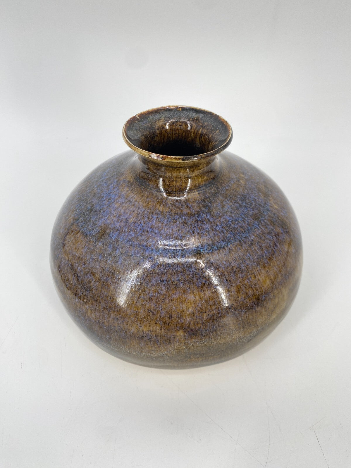 * STUDIOKERAMIK KUGEL VASE MID CENTURY SIGNIERT BRAUN BLAU VINTAGE KERAMIK