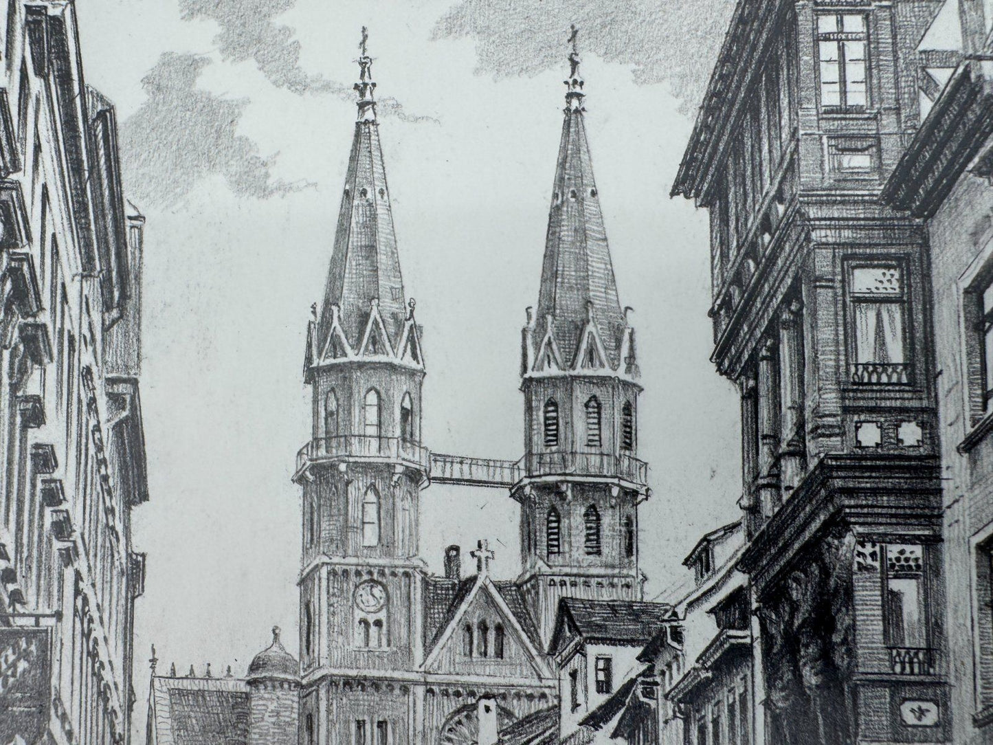 * HEINZ WEHLISCH ZEICHNUNG MEININGEN SCHLUNDGASSE 1910 ANSICHT SIGNIERT