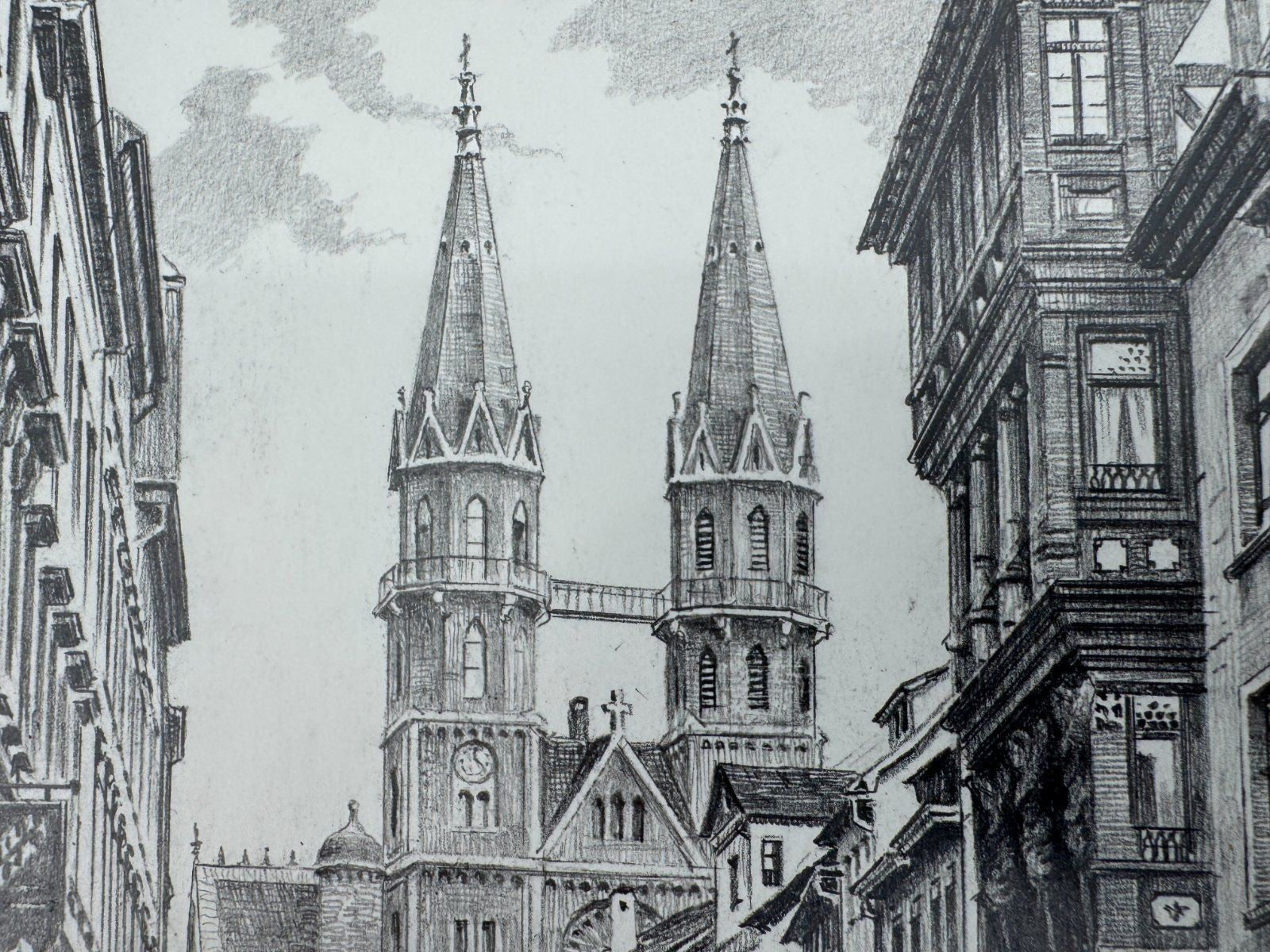 * HEINZ WEHLISCH ZEICHNUNG MEININGEN SCHLUNDGASSE 1910 ANSICHT SIGNIERT