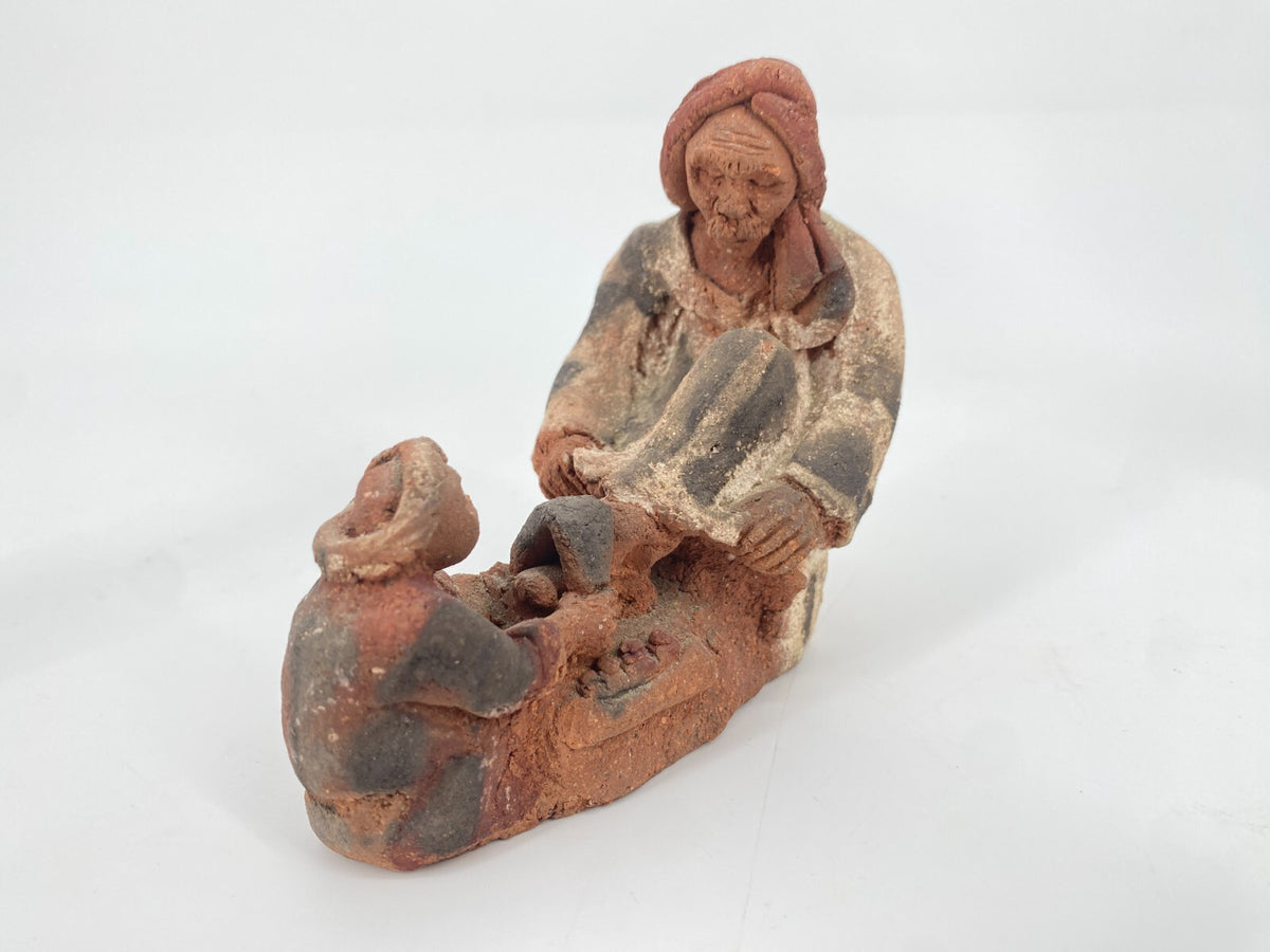 * 2 STK KERAMIK FIGUR STATUETTE ÄGYPTEN  TERRAKOTTA TON HANDARBEIT VINTAGE