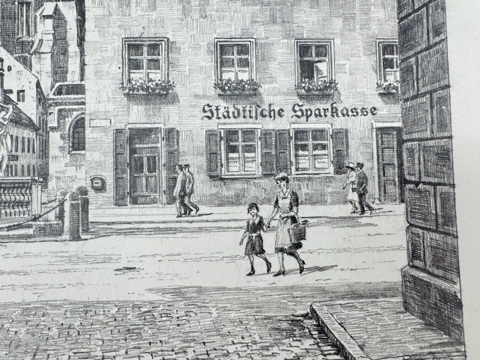 * HEINZ WEHLISCH ZEICHNUNG STRAUBING DREIFALTIGKEITS SÄULE ANSICH