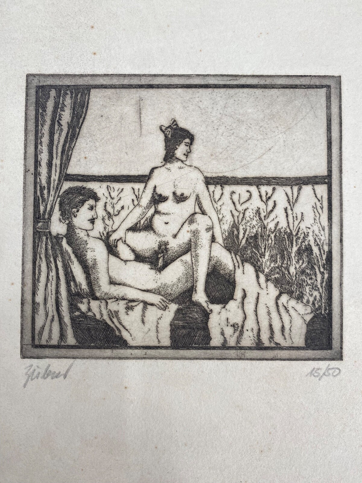 * ZUBER EROTISCHE RADIERUNG AKT DEUTSCHES REICH UM 1900 ORIGINAL SIGNIERT