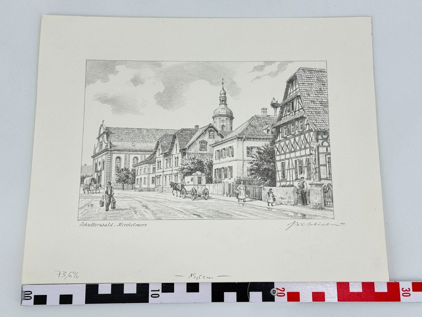 * HEINZ WEHLISCH ZEICHNUNG SCHUTTERWALD KIRCHSTRASSE ANSICHT SIGNIERT