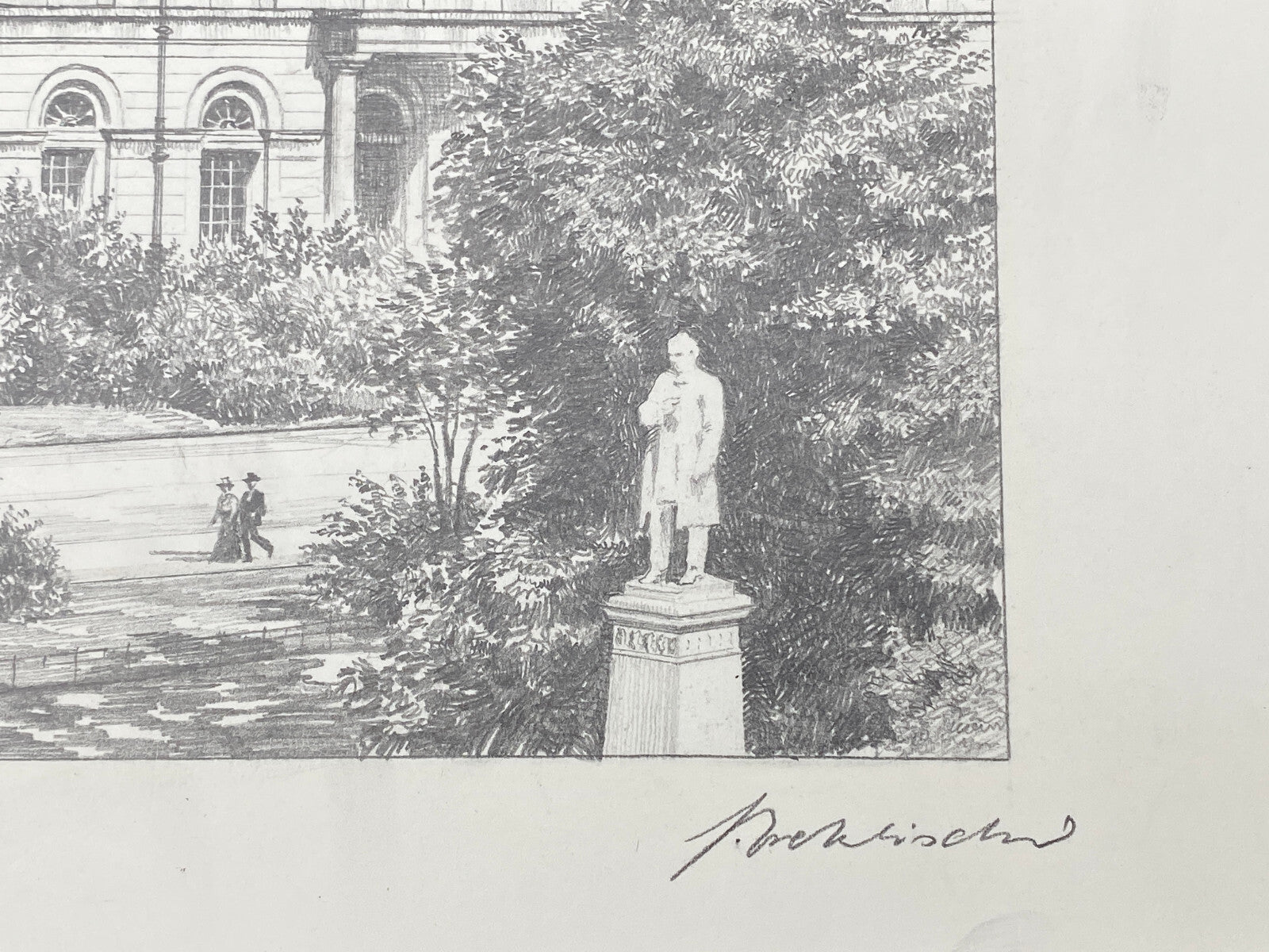 DEUTSCHER KÜNSTLER HEINZ WEHLISCH ZEICHNUNG HANNOVER OPERNHAUS UM 1895 SIGNIERT