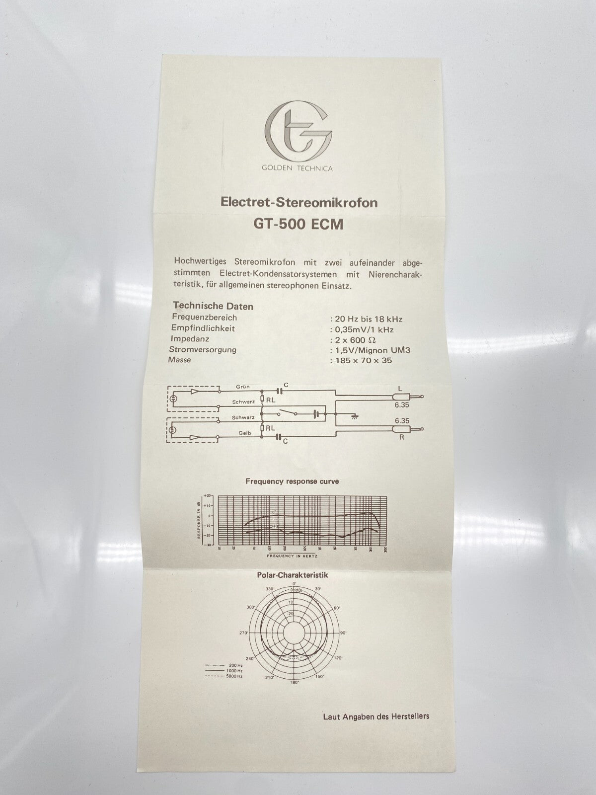 STEREO ELECTRET GOLDEN TECHNICA KONDENSATOR GT 500 ECM MIKROFON VINTAGE