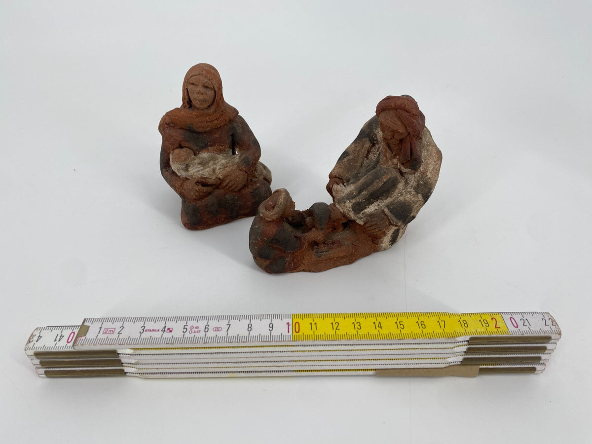* 2 STK KERAMIK FIGUR STATUETTE ÄGYPTEN  TERRAKOTTA TON HANDARBEIT VINTAGE
