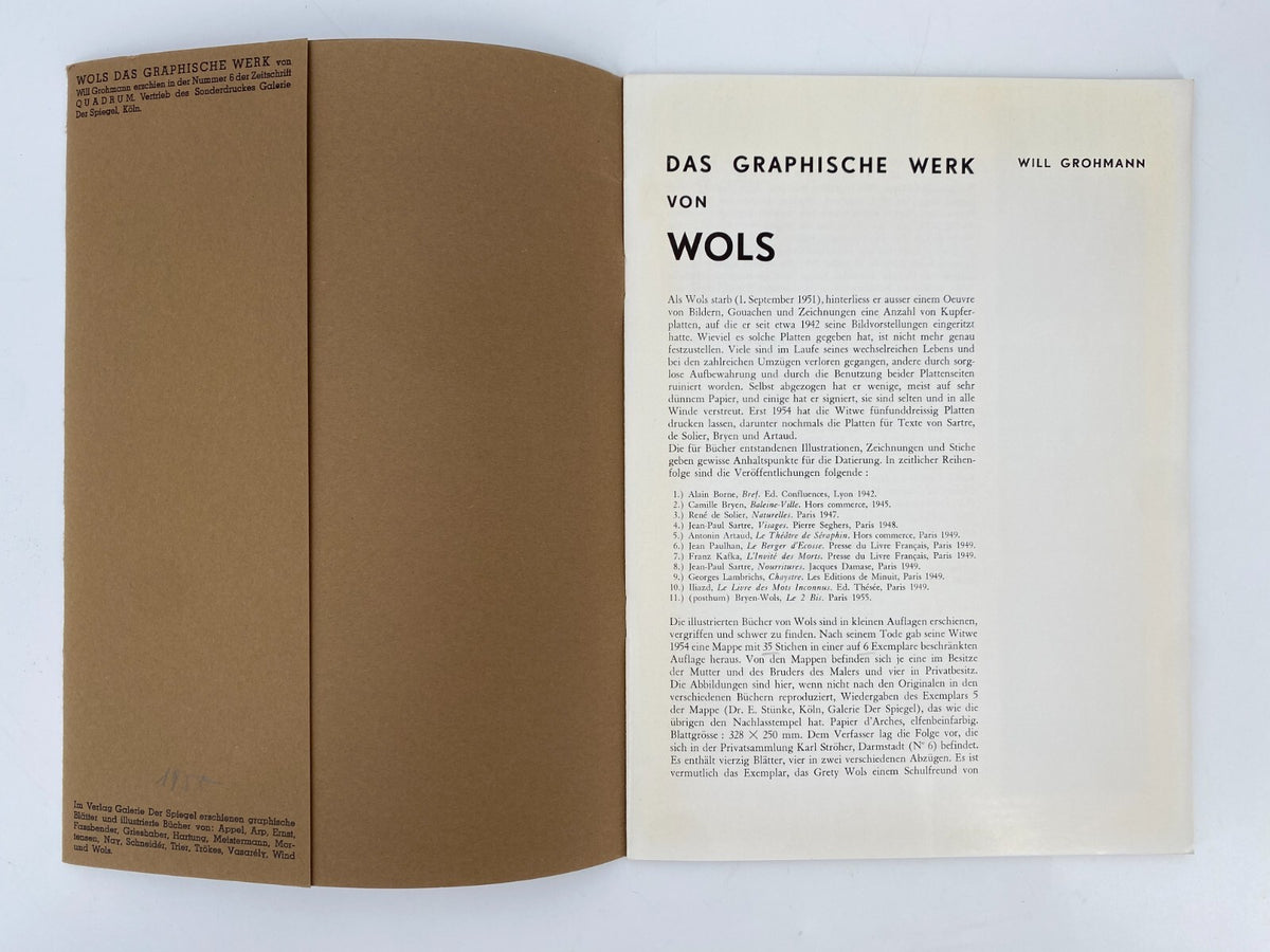 * WOLS DAS GRAPHISCHE WERK BUCH 1959 GALERIE DER SPIEGEL WILL GROHMANN RARITÄT